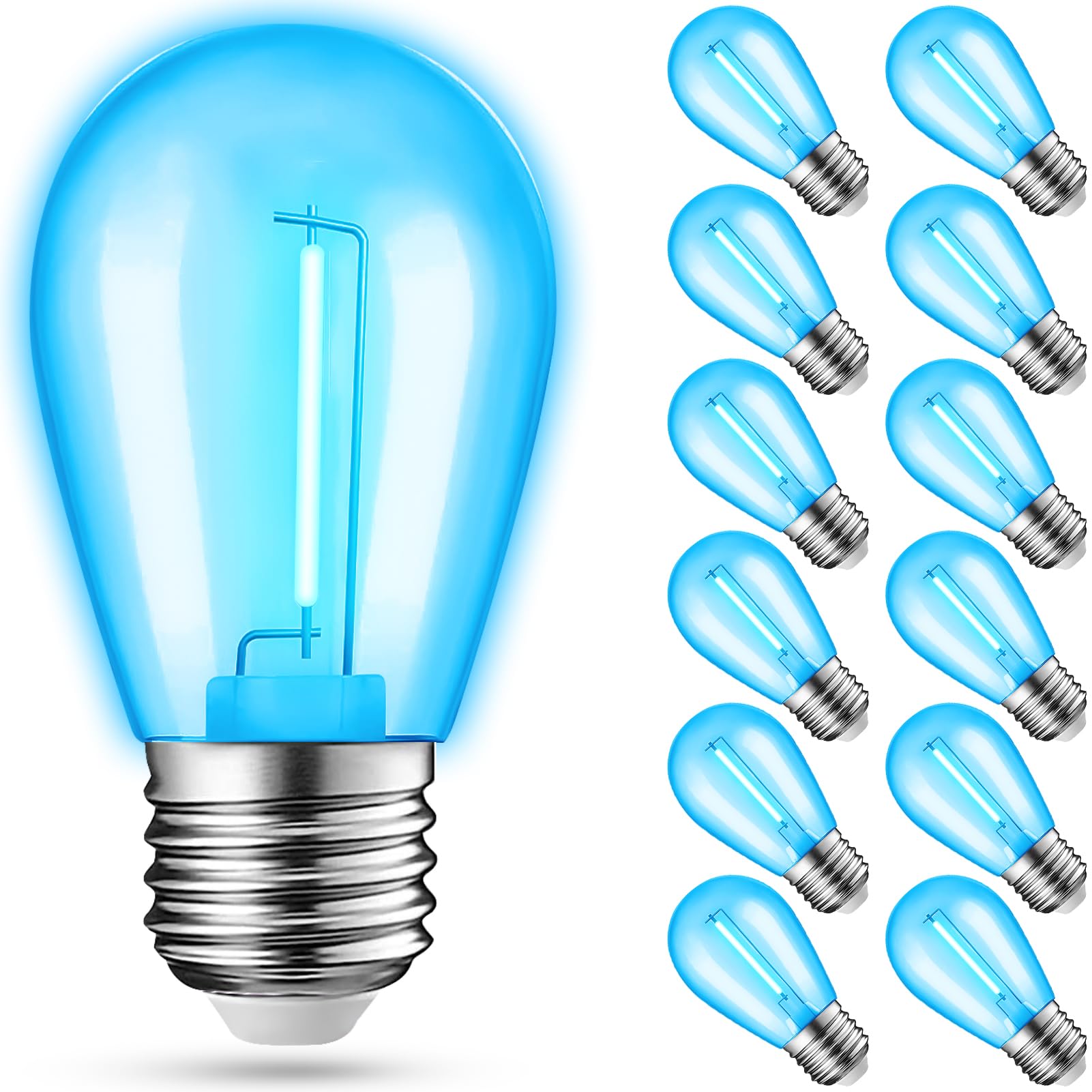 12-Pack Blue String Light Bulbs  Patio String Light Replacement Bulbs For Outdoor Indoor  1W E26 Base S14 Led Colored Light Bulbs For Christmas Halloween Holiday Home Decor