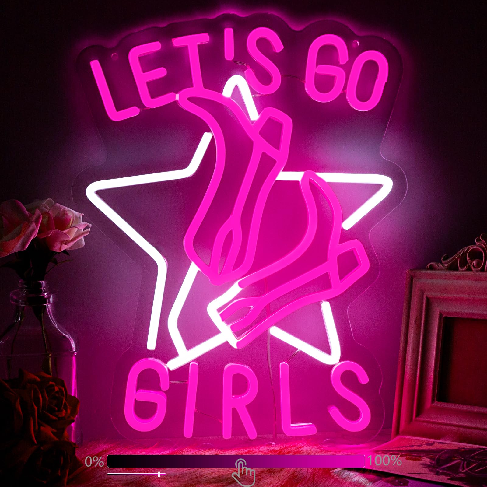Moodlion Lets Go Girls Cowgirls Neon Sign For Wall Decor Studio Room Led Lights, Pink Preppy Decor Neon Signs Aesthetic Operate