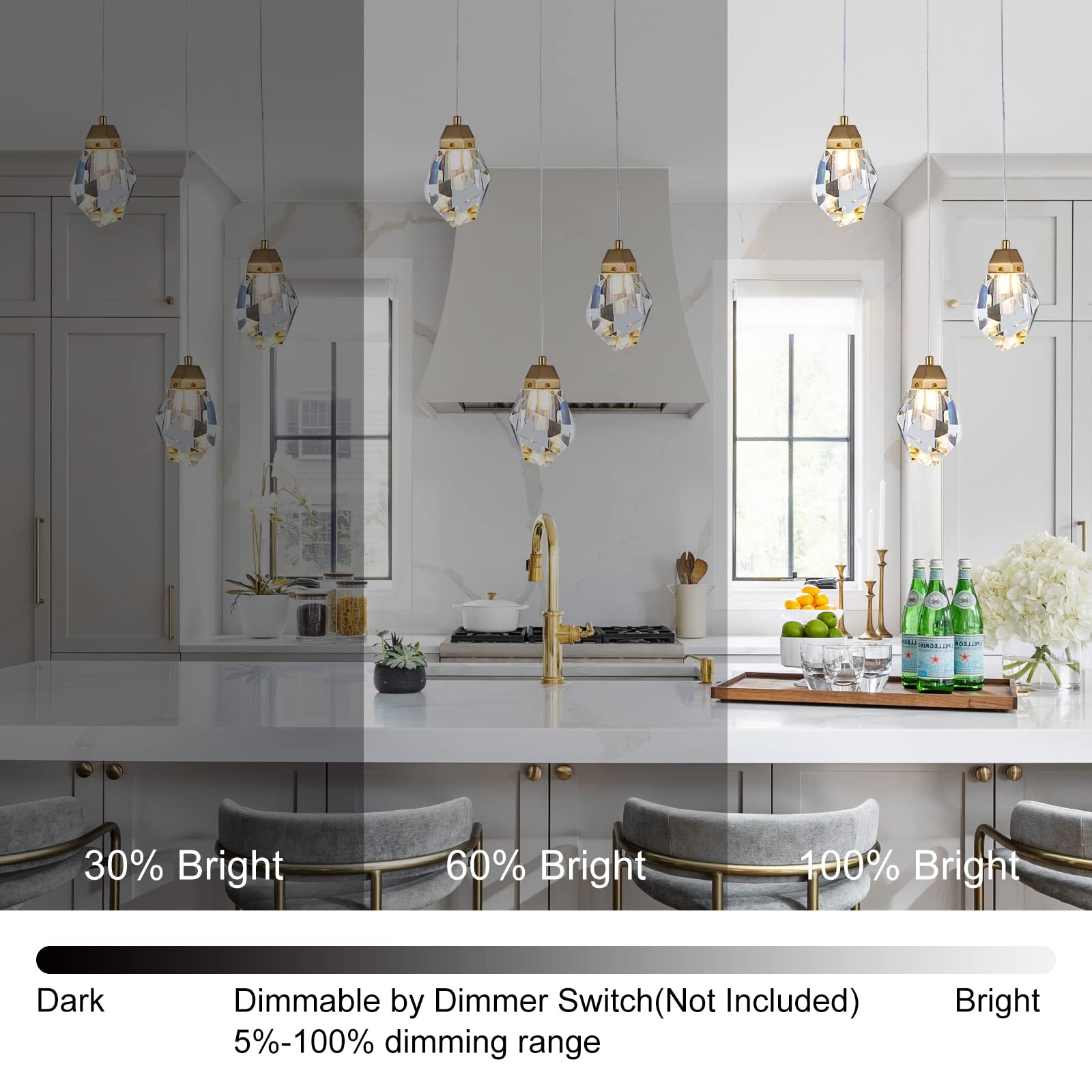 3 Lights Crystal Pendant Light Modern Cluster Chandelier - Dimmable Led Pendant Light Fixture With Brass Teardrop Design - Styli