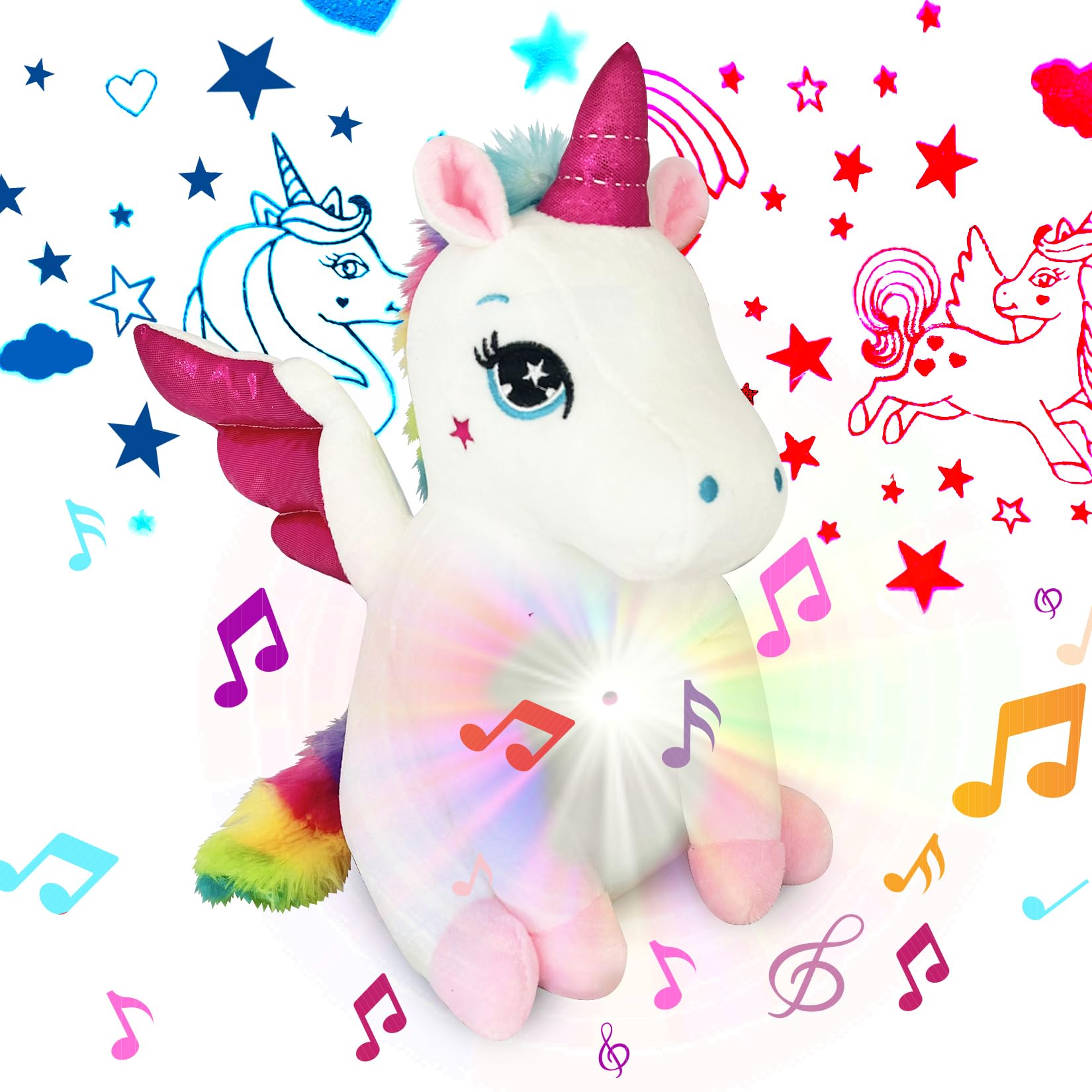Unicorn Light Up Cutie, Musical Stuffed Animal & Night Light - Projector Plush Illuminating Stars & Cute Unicorns on The Wall -
