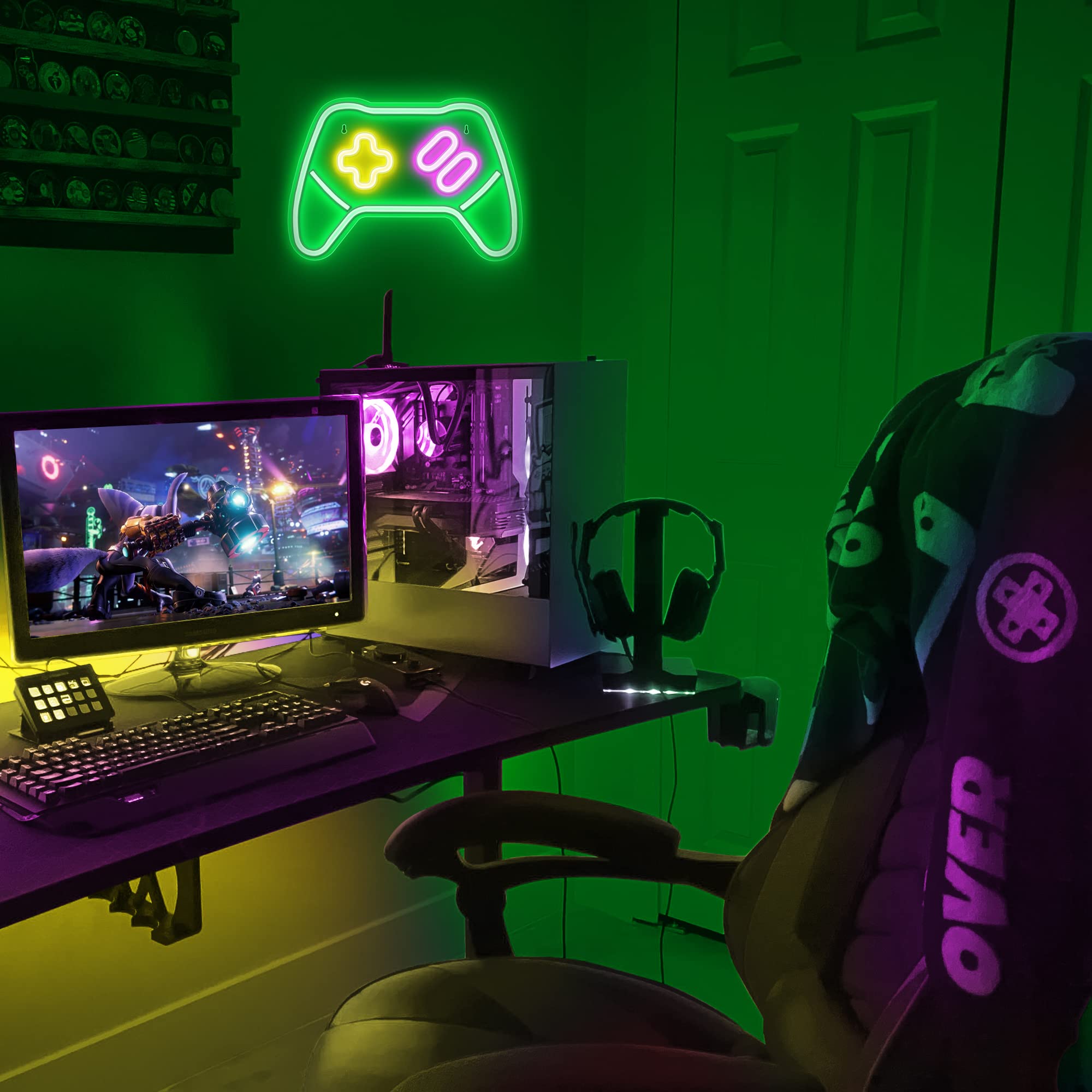 Lumoonosity Game Controller LED Neon Light - Gamepad Design, Green, Model NS-CTR GREEN, On/Off Switch for Bedroom & Game Room