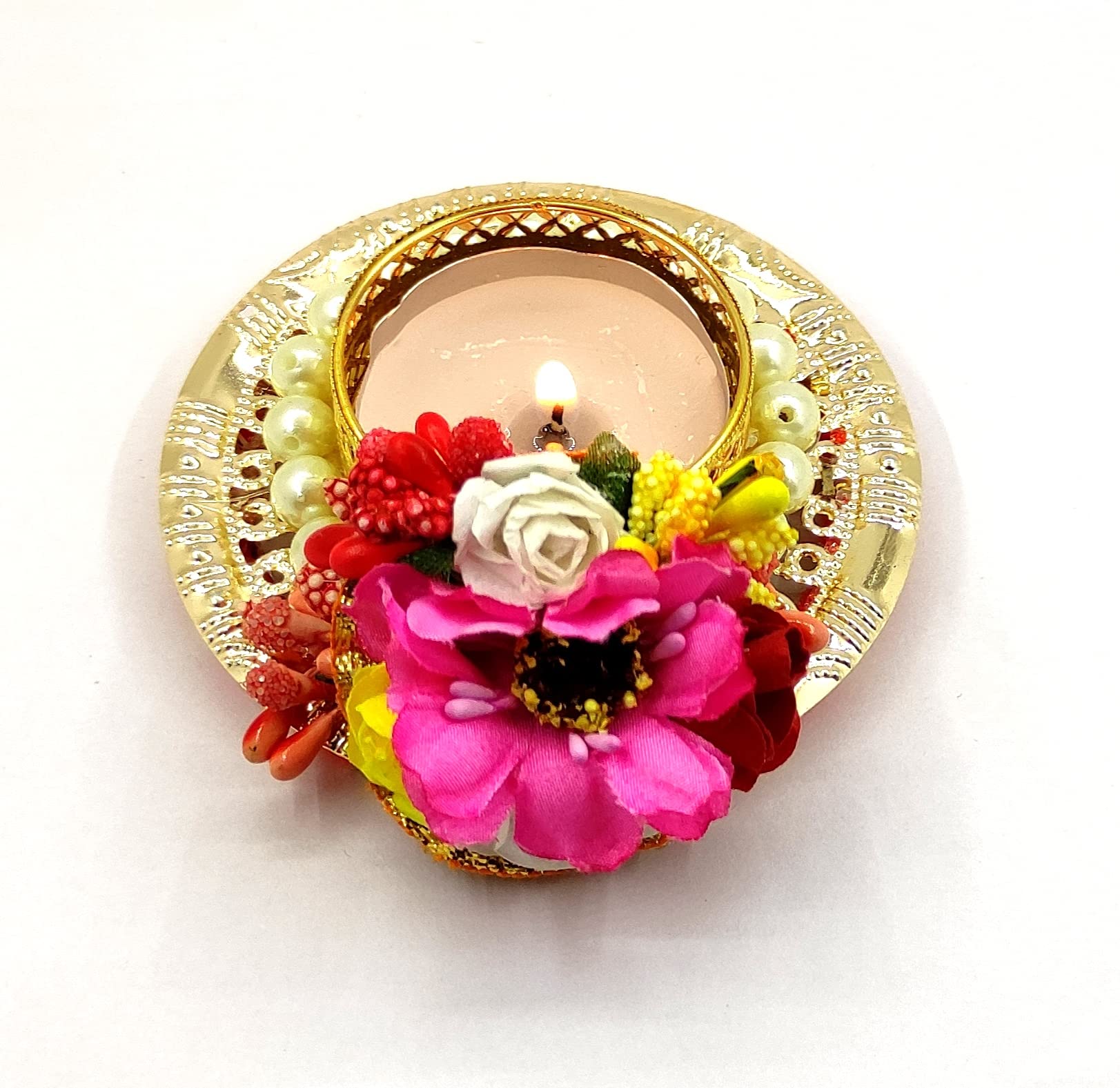 Vibhushita Plastic Designer Floral Decorative Handmade Oil Wax Diya Lamp -Pack of 2