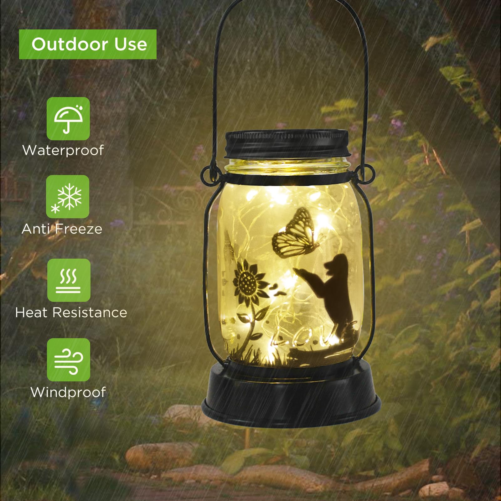 Styleonme Decor Mobile Outdoor Solar Lanterns, Solar Waterproof Dog Lights With Butterfly, Gifts For Women Men Dog Lovers Gifts,