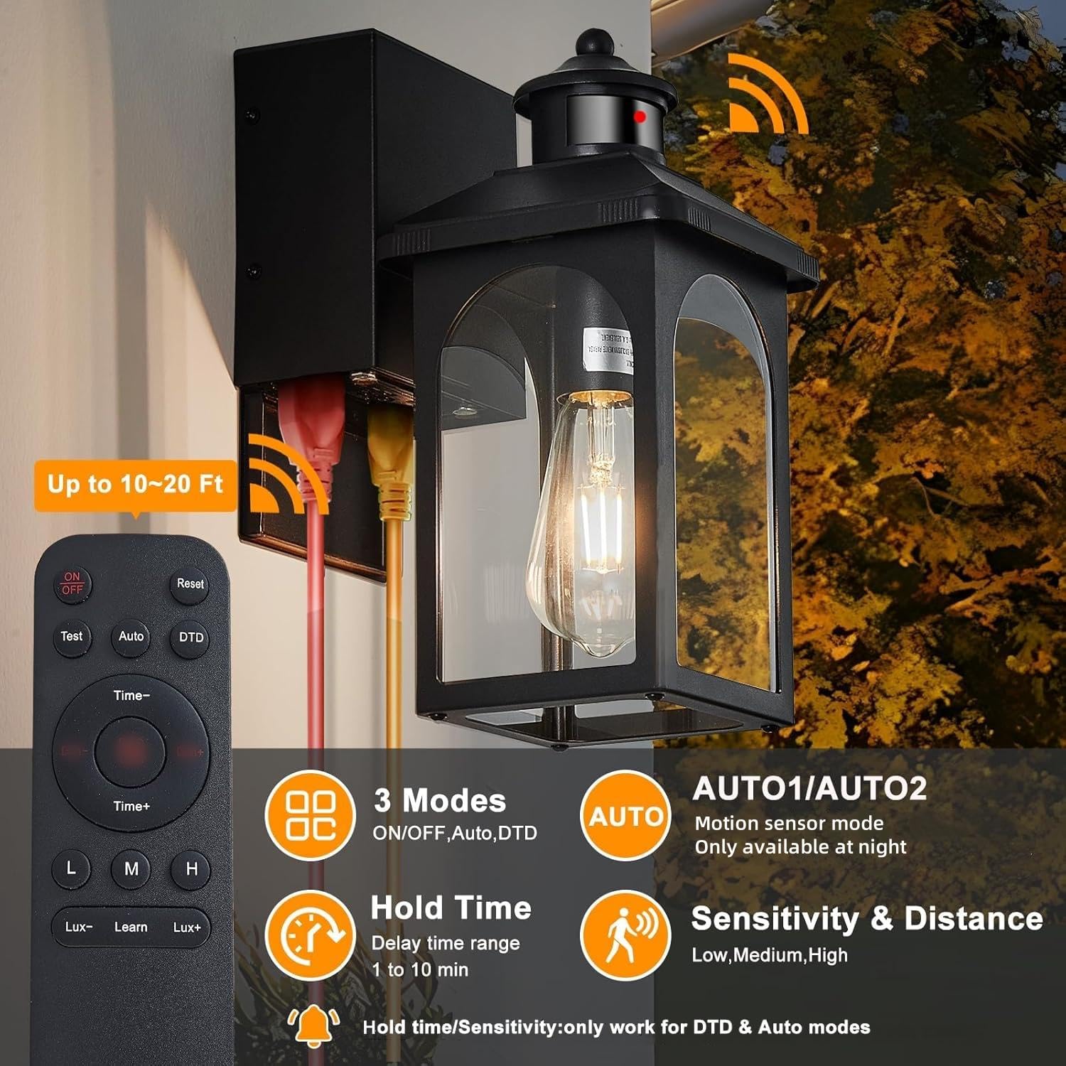 YJXGDIL Motion Sensor Porch Light with GFCI Outlet, Black Metal, 1 Pack, Model H2003-1B-RW, Dusk to Dawn Outdoor Lighting
