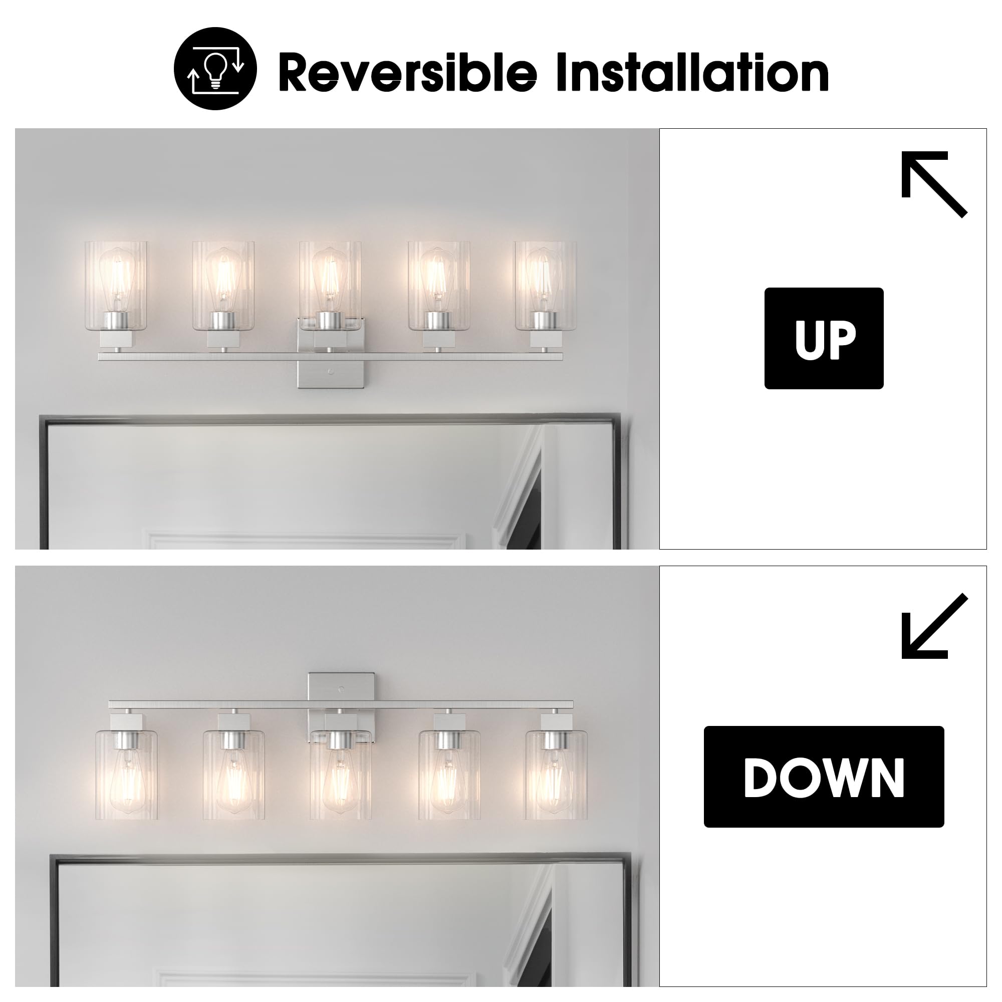 Espird 5 Light Bathroom Vanity Light - Brush Nickel Metal Fixture, 31 Inch Square Design, UL Certified for Bathroom & Bedroom