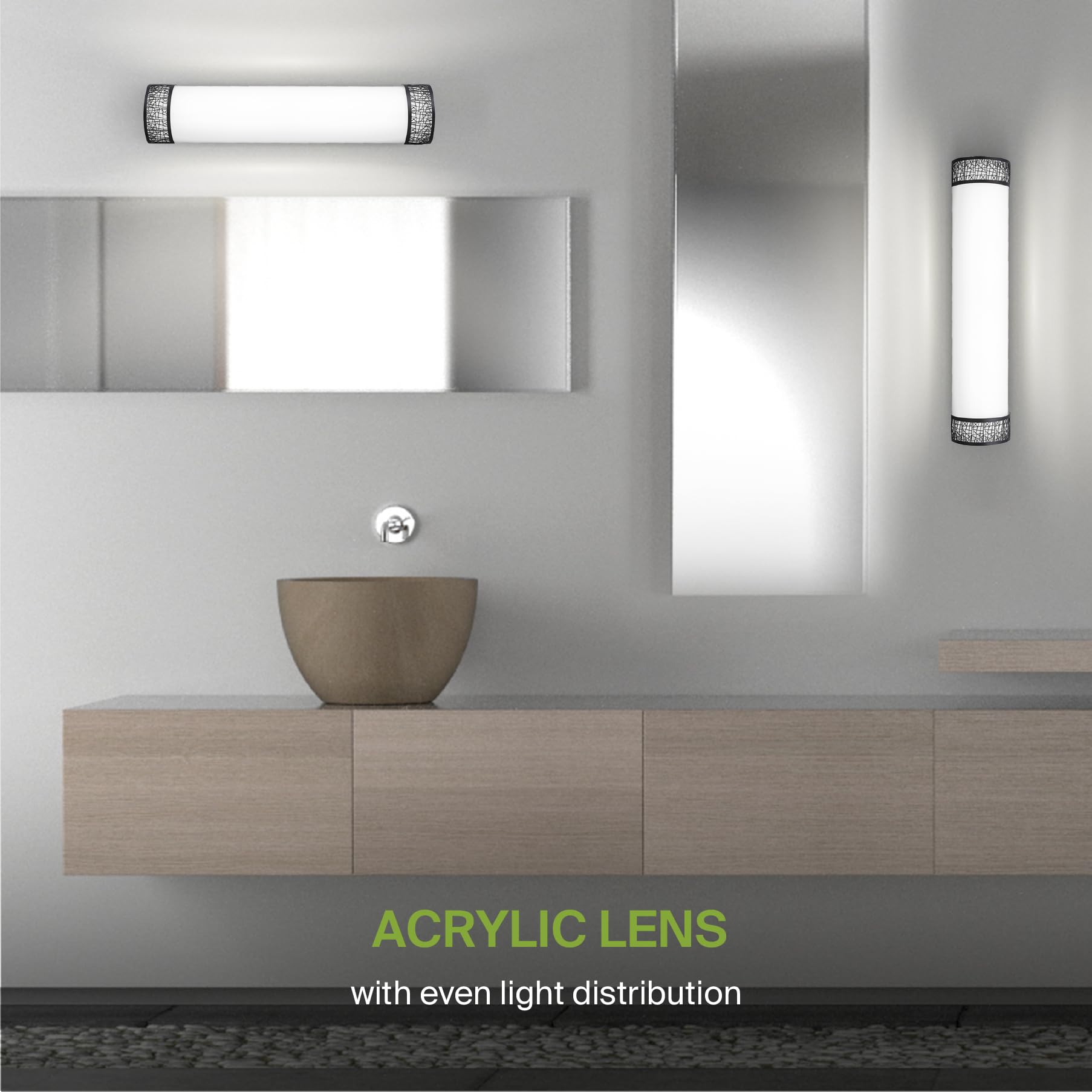ASD 24 Inch LED Bathroom Vanity Light - Dimmable 25W 2700K-5000K - Matte Black - 4 Pack - Steel & Acrylic