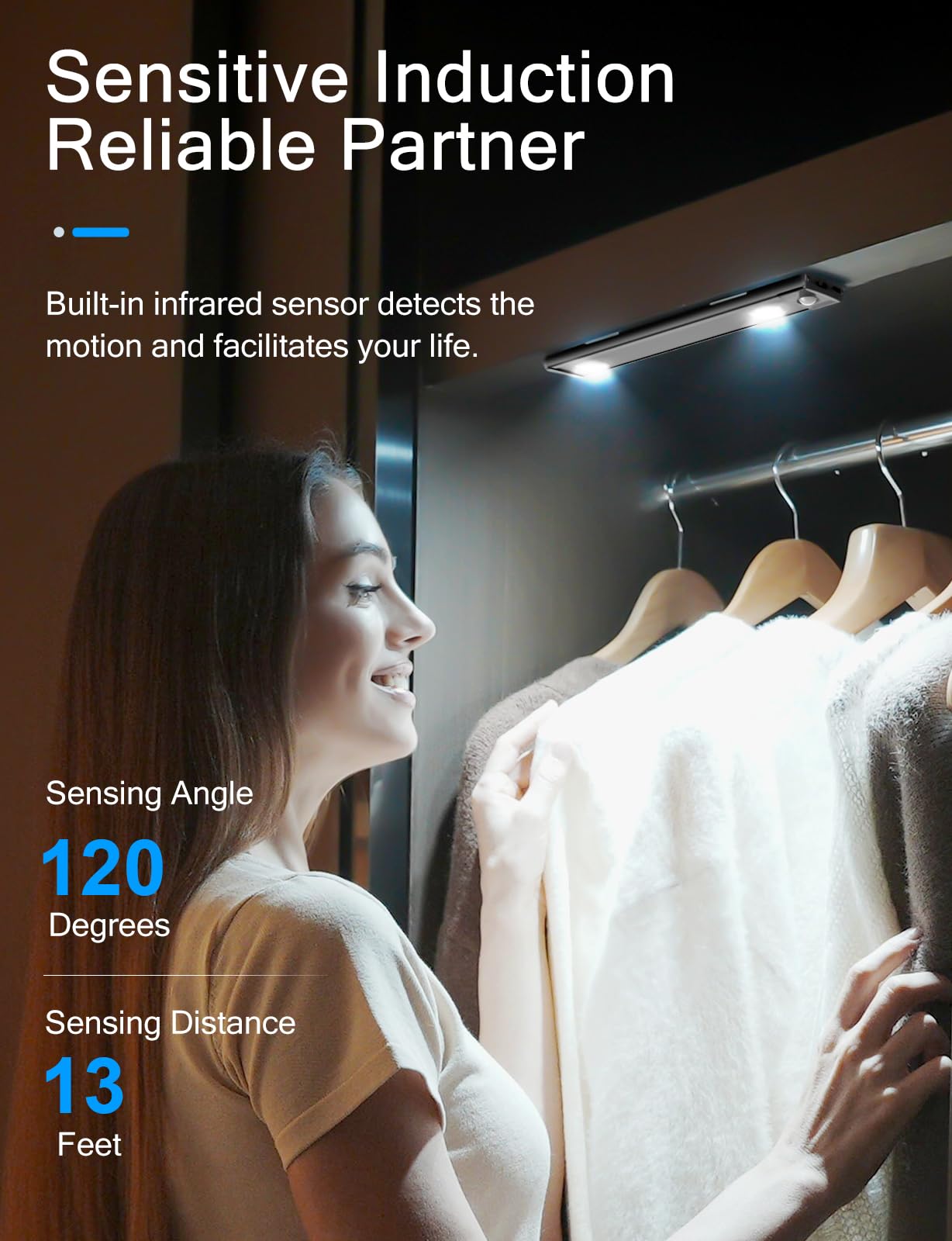 Yiger Wireless Motion Sensor Under Cabinet Lights, 10In Black Led Night Light, 2 Pack