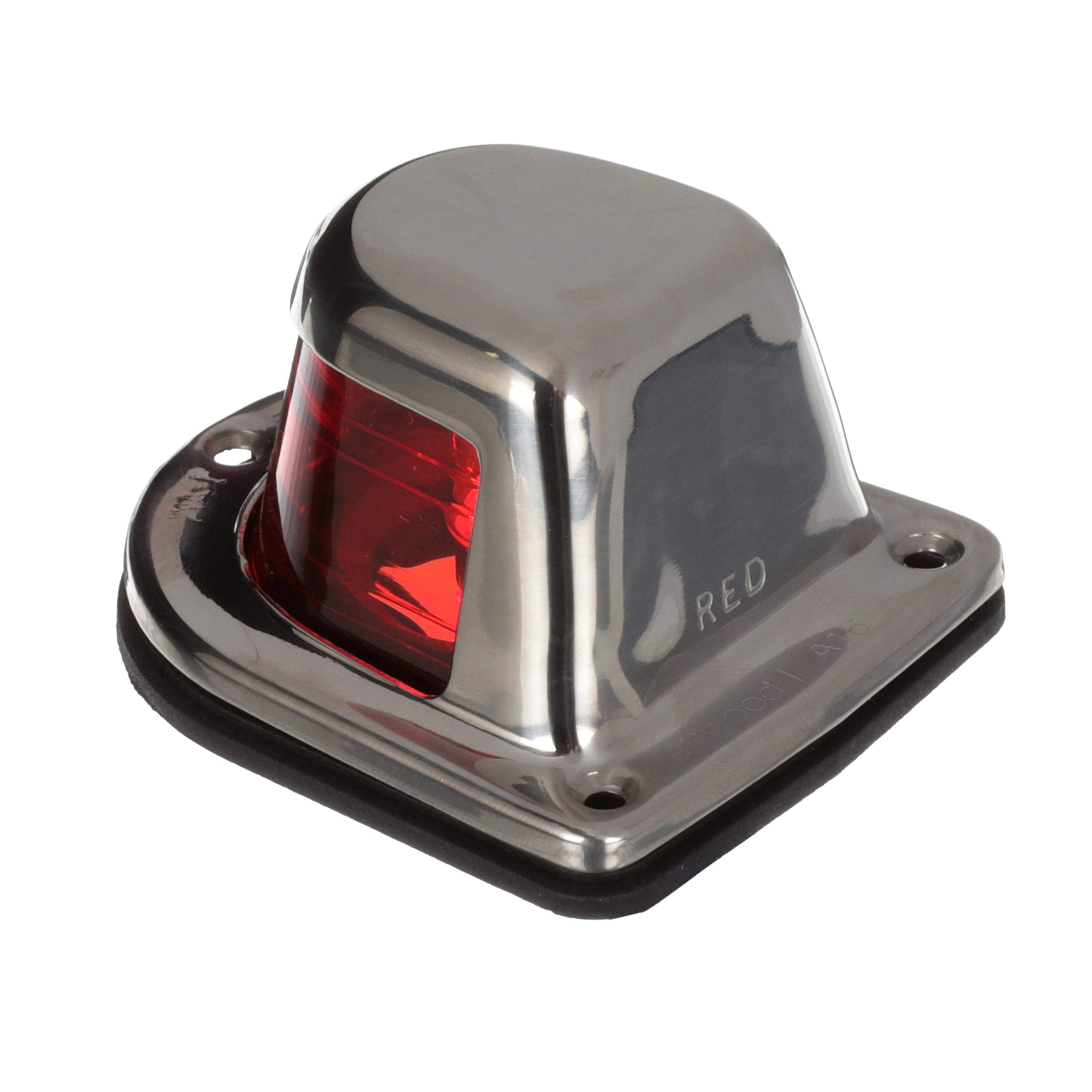 Attwood 66319R7 Red Incandescent Sidelight — Deck Mount, 1-Mile And 112.5-Degree Light Visibility, Stainless Steel Housing