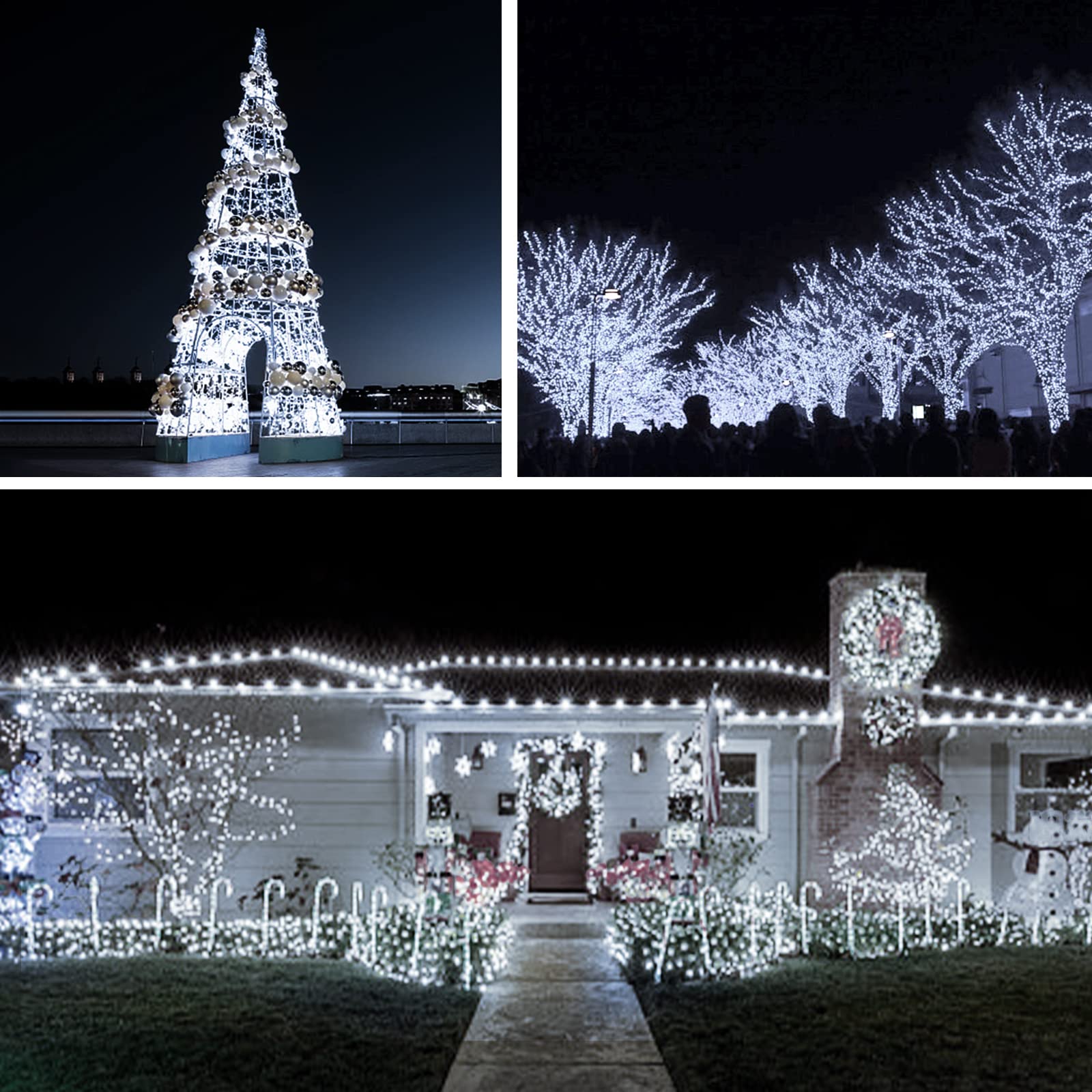 suddus 66ft 200 LED Outdoor String Lights, White Fairy Lights Battery Operated with Remote, Led Twinkle Lights for Bedroom, Wrea