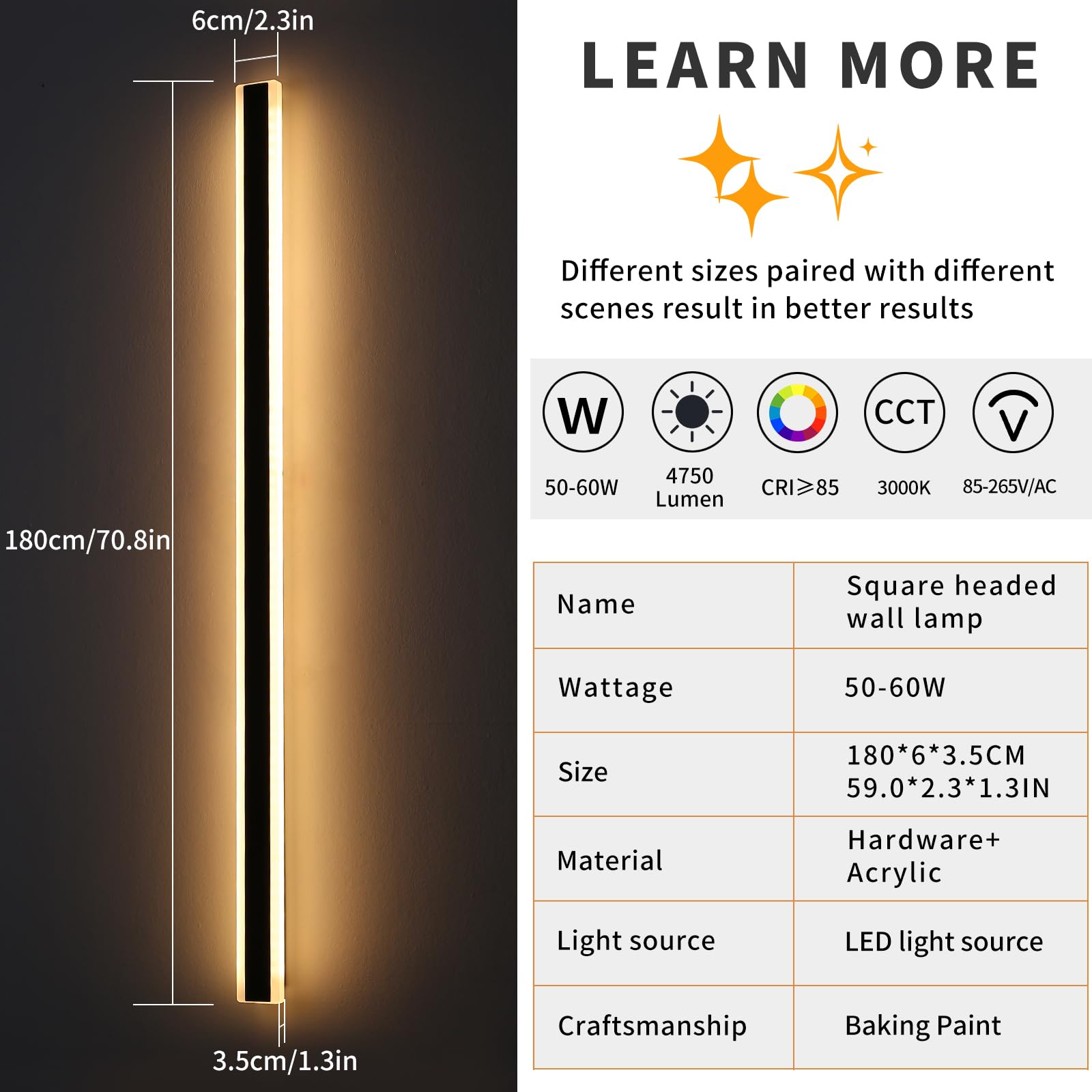 Mikeru 2Pack 71" LED Wall Light Fixtures, 3000K Warm White, IP65 Waterproof, Hardwired Outdoor Lighting for Garage and Shop