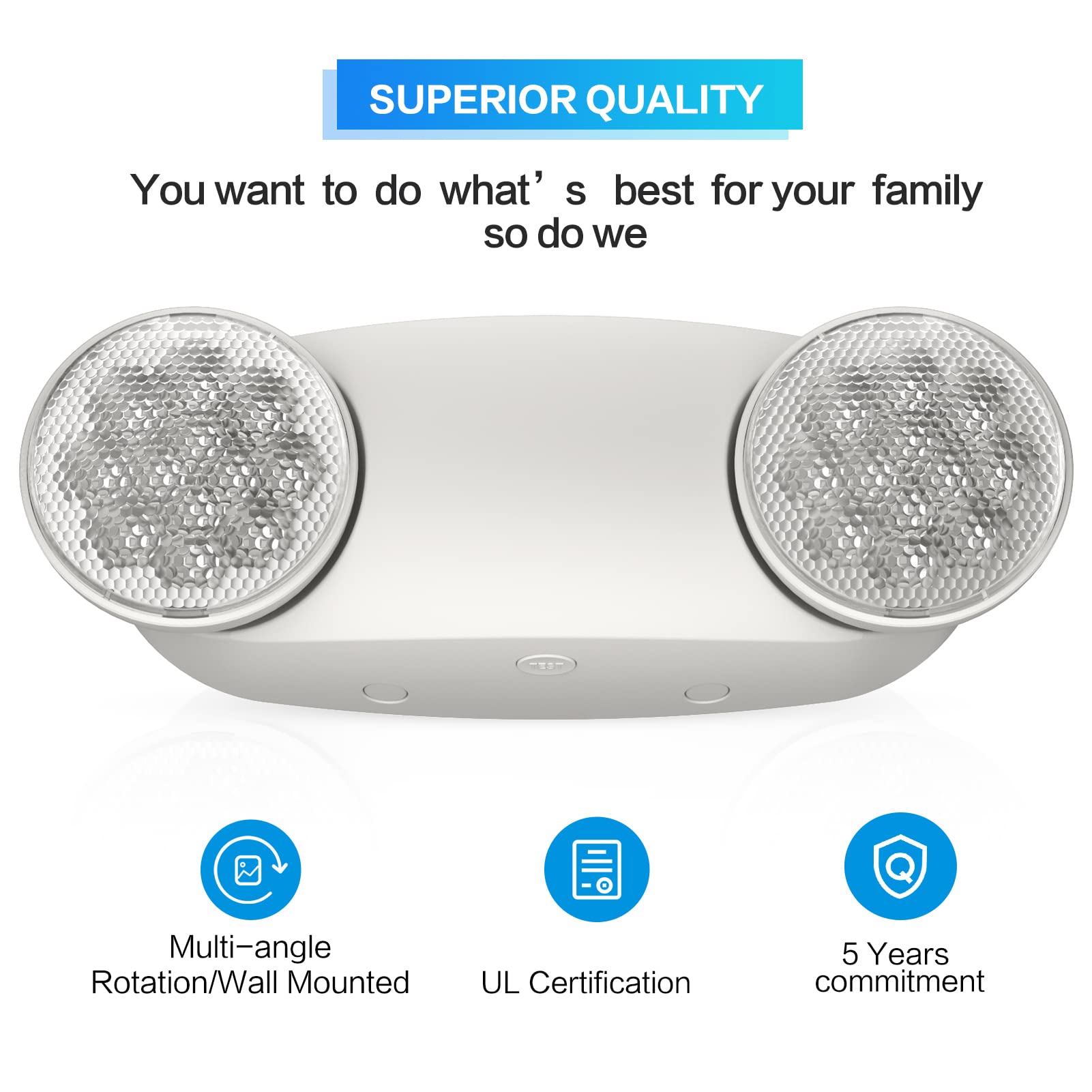 Spectsun 1 Pack Emergency Light, Emergency Lights For Business, Led Emergency Lights With Battery Backup, 2 Bug Eye Heads Adjustable Commercial Emergency Lighting Fixtures, Ul 924 Certified