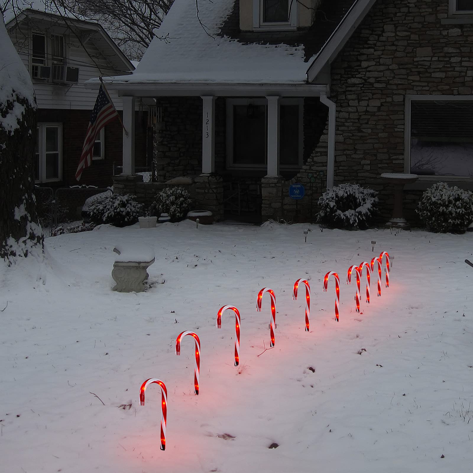 Candy Cane Lights - Set Of 10 Outdoor Pathway Christmas Decorations, 10 Inch Lighted Candy Canes