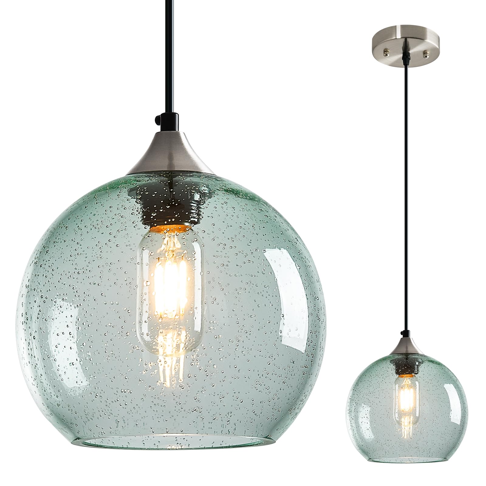 Lbsqj Light Green Glass Pendant Lights Kitchen Island Lighting Globe Pendant Light Fixtures Modern Pendant Lighting For Bedroom Living Dining Room Light Fixture (7.87 In  1 Pack)