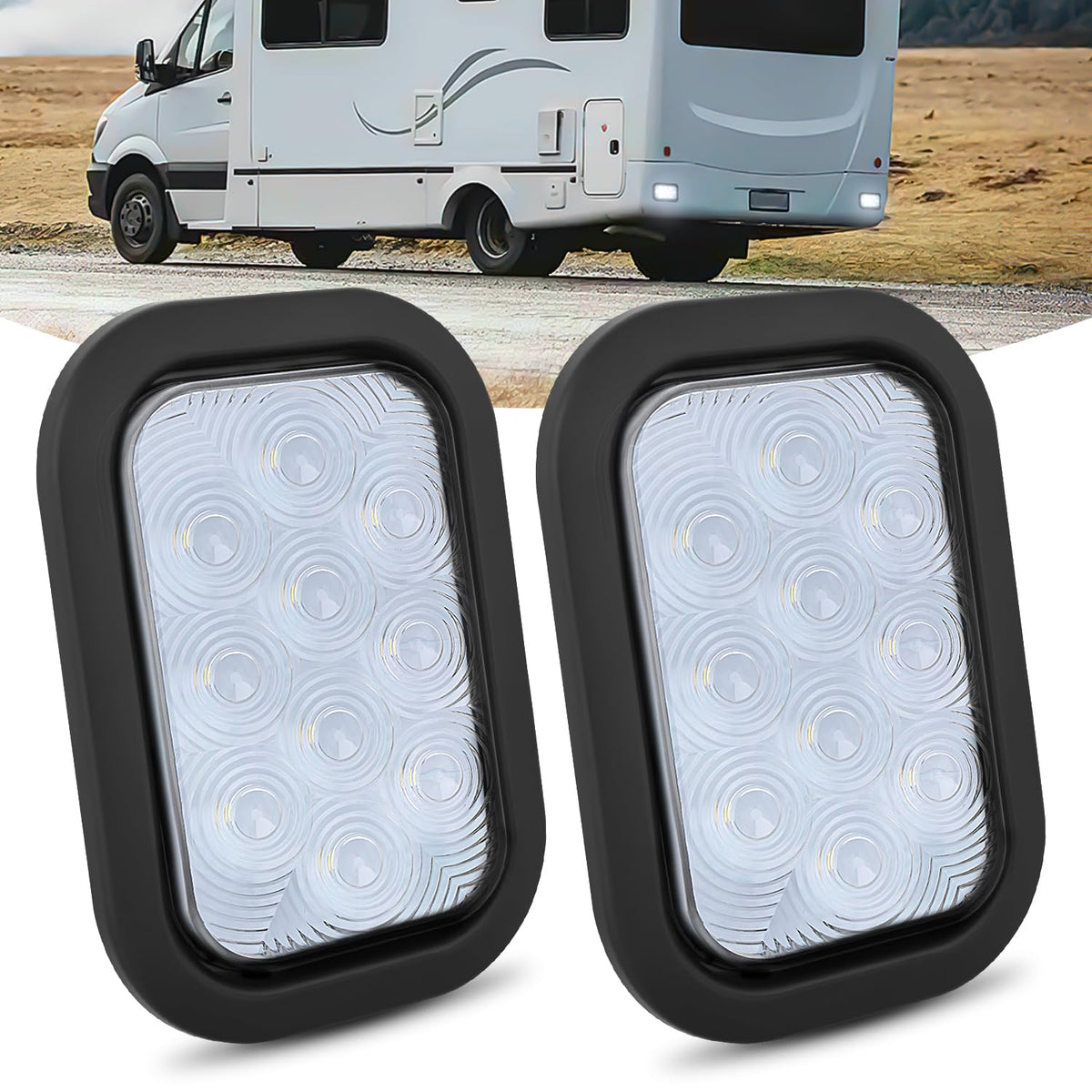 Nilight 5    X 3    Rectangular Trailer Tail Light 2 Pcs White 10 Led Back Up Reverse Lights W/Flush Mount Grommets Plugs Ip67 W