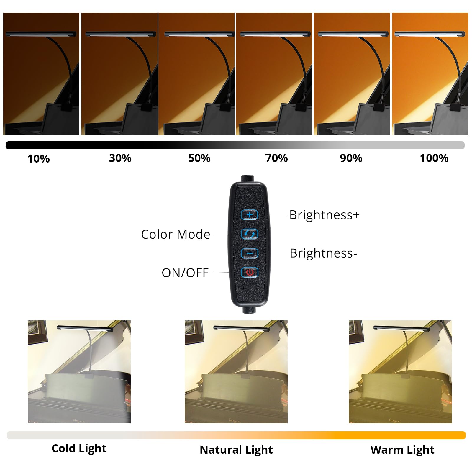 Civhom Piano Light With 3 Color Modes, Desk Piano Lamp And Wide Illumination Music Stand Light