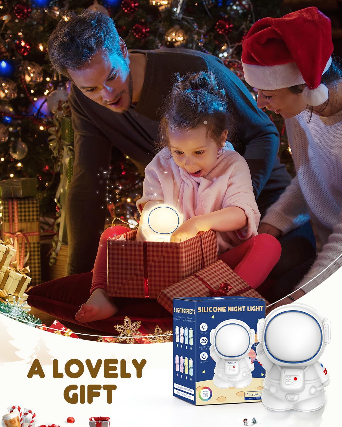 loatme Night Light for Kids, Rechargeable Silicone LED Lamp, Dimmable, 7 Colors, Astronaut Design