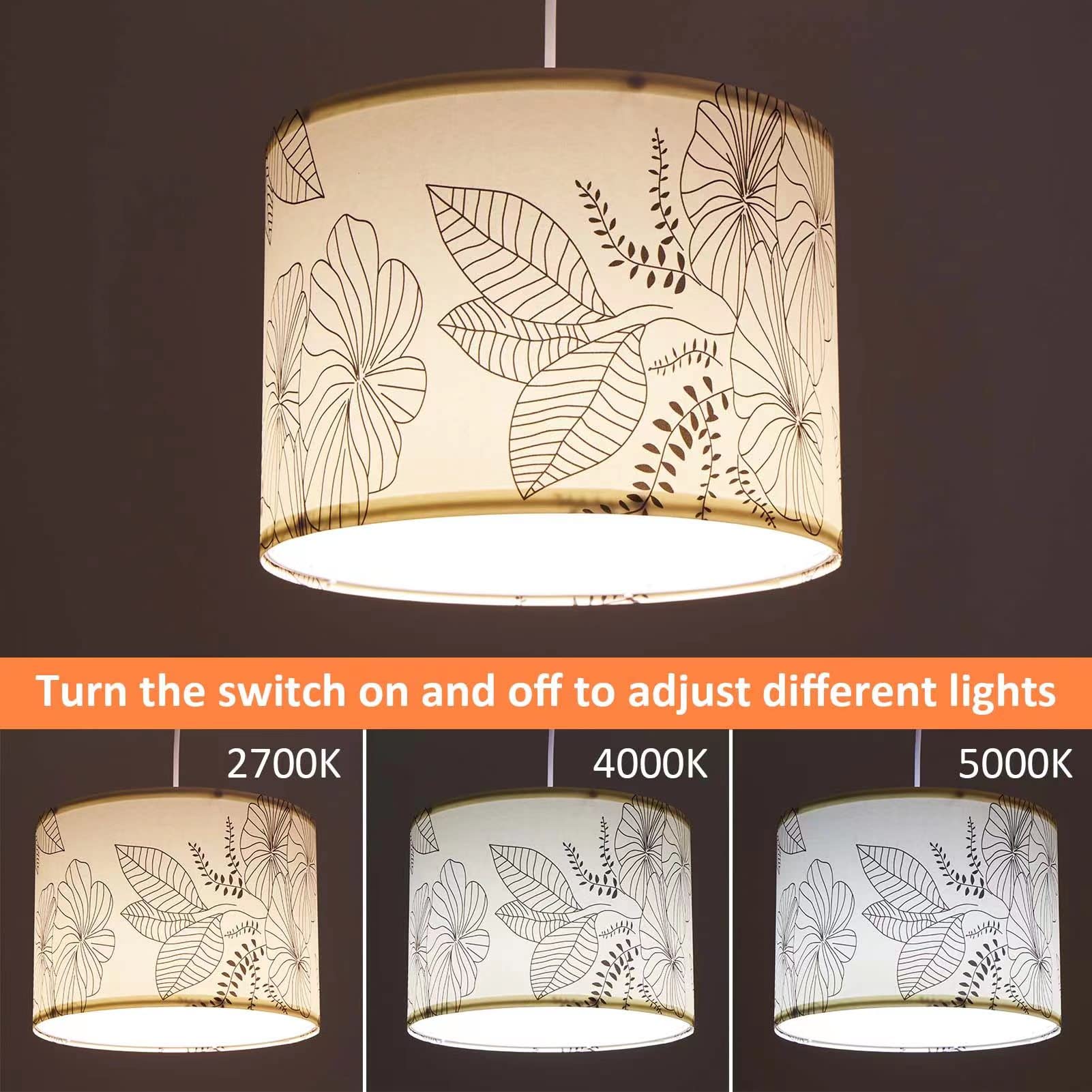 Cckzqyr Plug In Pendant Light, 15 Ft Hanging Lamp With Plug In Cord, On/Off Switch, Flower Fabric Shade, 3 Color Bulb Hanging Light Fixture For Bedroom, Living Room Dining