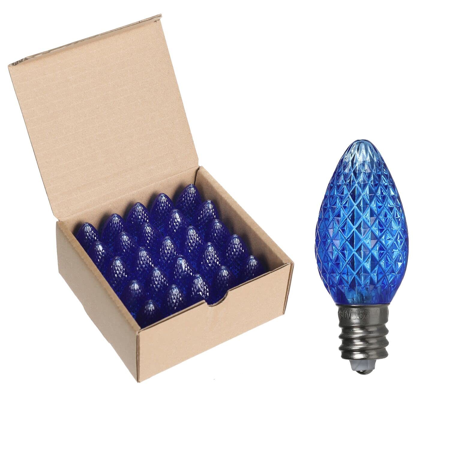 Pack Of 25 C7 Led Christmas Lights Replacement Bulbs For Outdoor Holiday Decoration, Ul Ip65 Waterproof Dimmable Faceted C7 Ligh