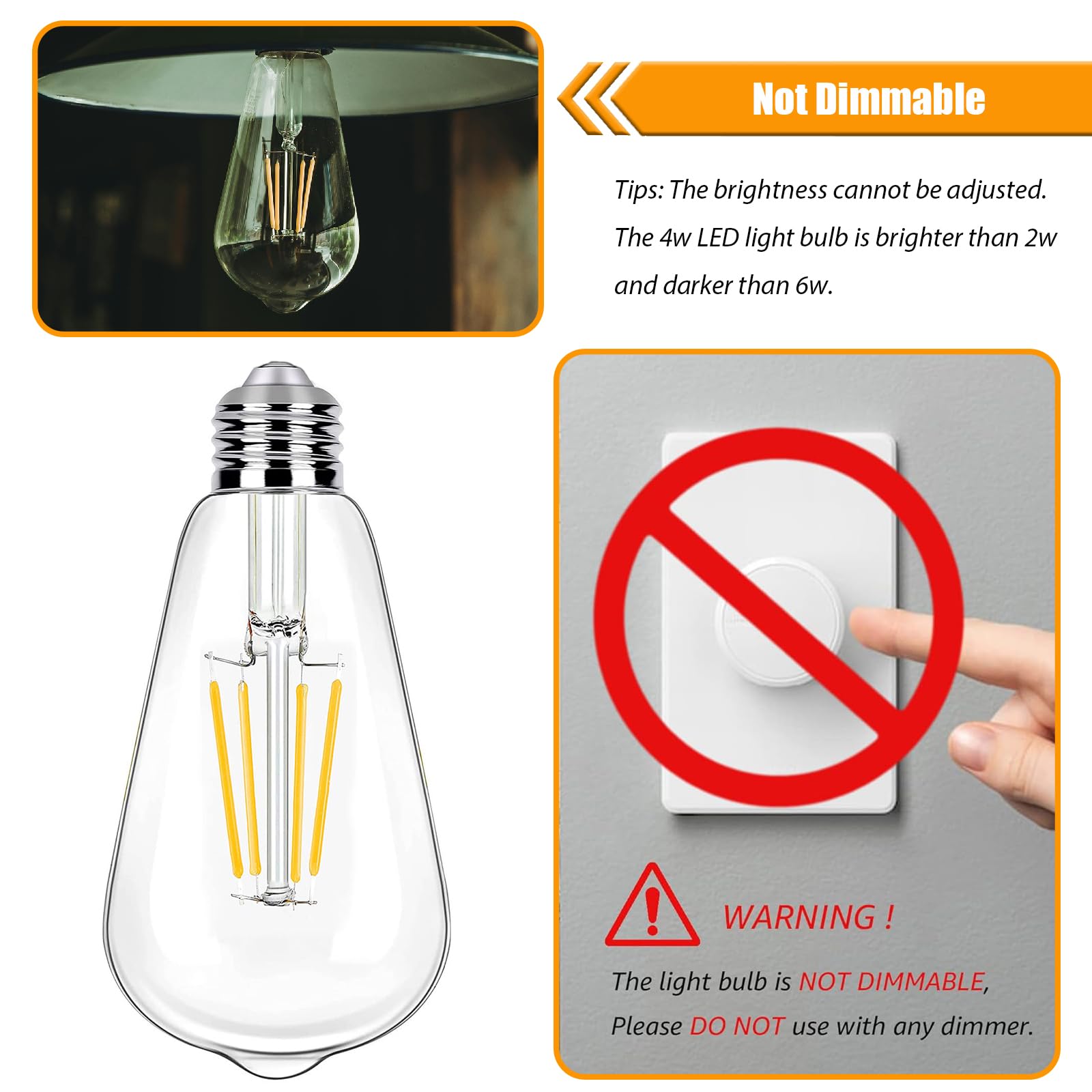 Winsaled 16 Pack Led Edison Bulbs 40W Equivalent, 4 Watt Led Filament Bulb, 2700K Soft Warm St19 Light Bulb, 450Lm E26 Vintage B