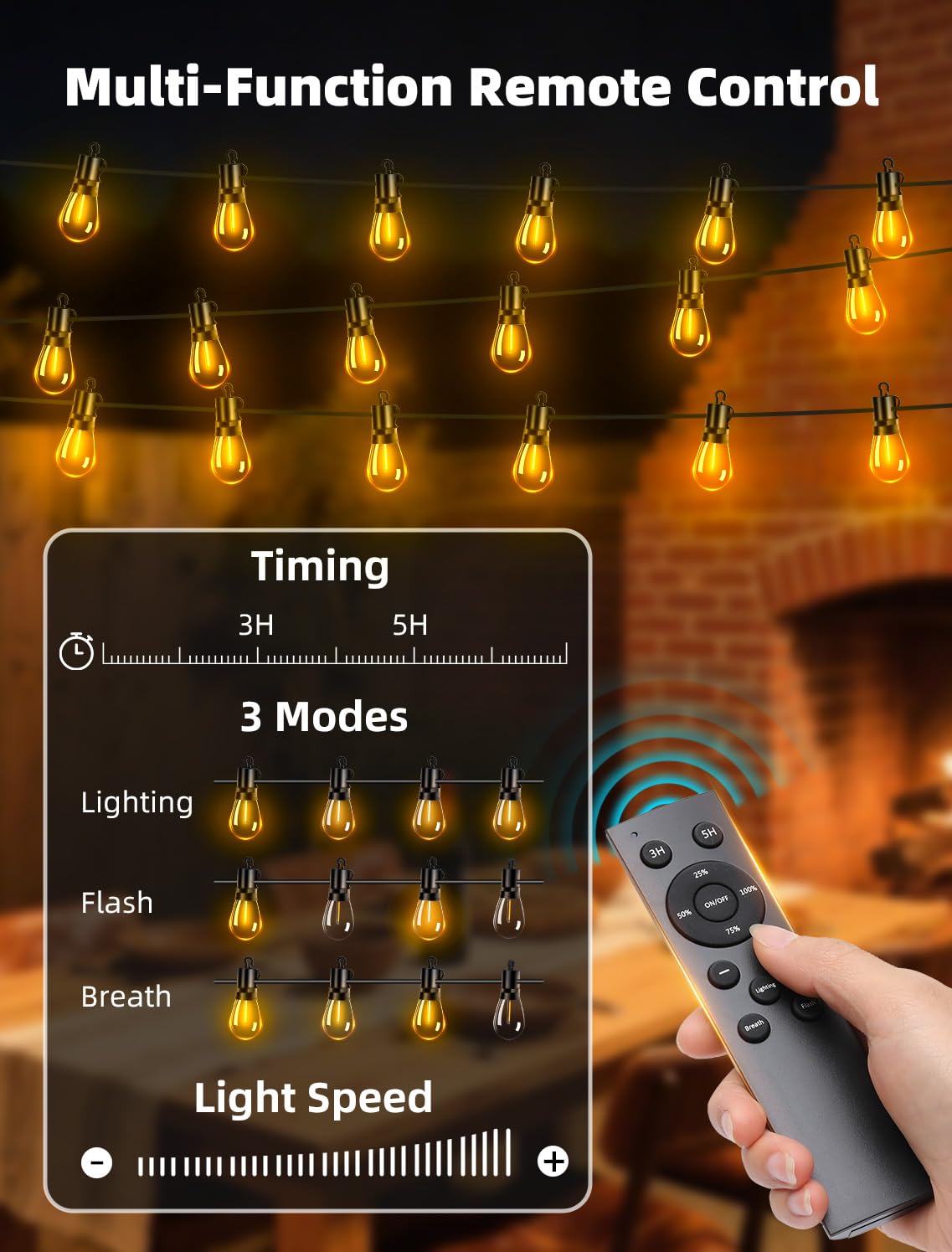 Vozuji Outdoor Patio String Lights: S14 Shatterproof Bulb Outside Waterproof Light - 150Ft 45M Remote Dimmable Connectable Hanging Outdoor Electric Lighting - Garden Backyard Yard Gazebo Porch Party