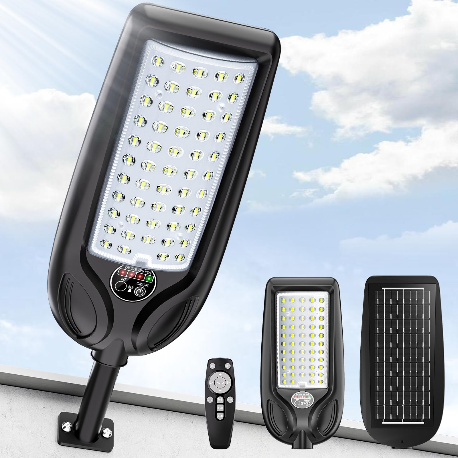 LAMPTEC Solar Street Lights Outdoor Waterproof,30000LM Dusk to Dawn Solar Lights with Motion Sensor and Remote Control Solar Pow