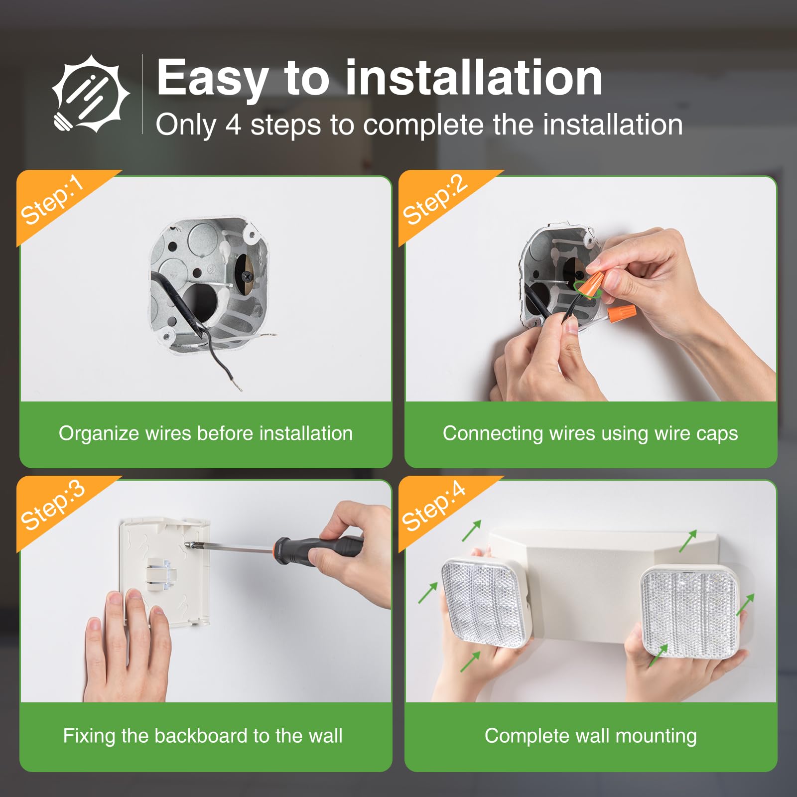 Freelicht 4 Pack Led Emergency Lights For Business, With Battery Backup, Two Head Adjustable Led Emergency Square Lighting, Ul 924 Certified