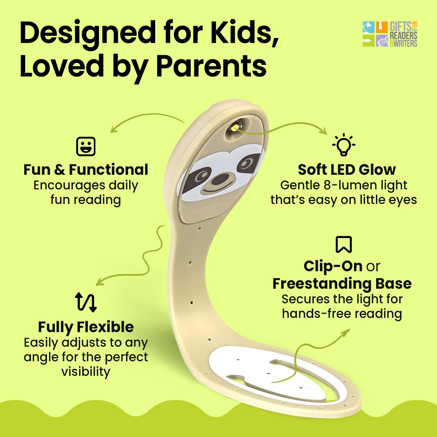 Gifts for Readers & Writers Flexilight Bookmark Reading Light | LED Clip-On Lamp | Sloth Design
