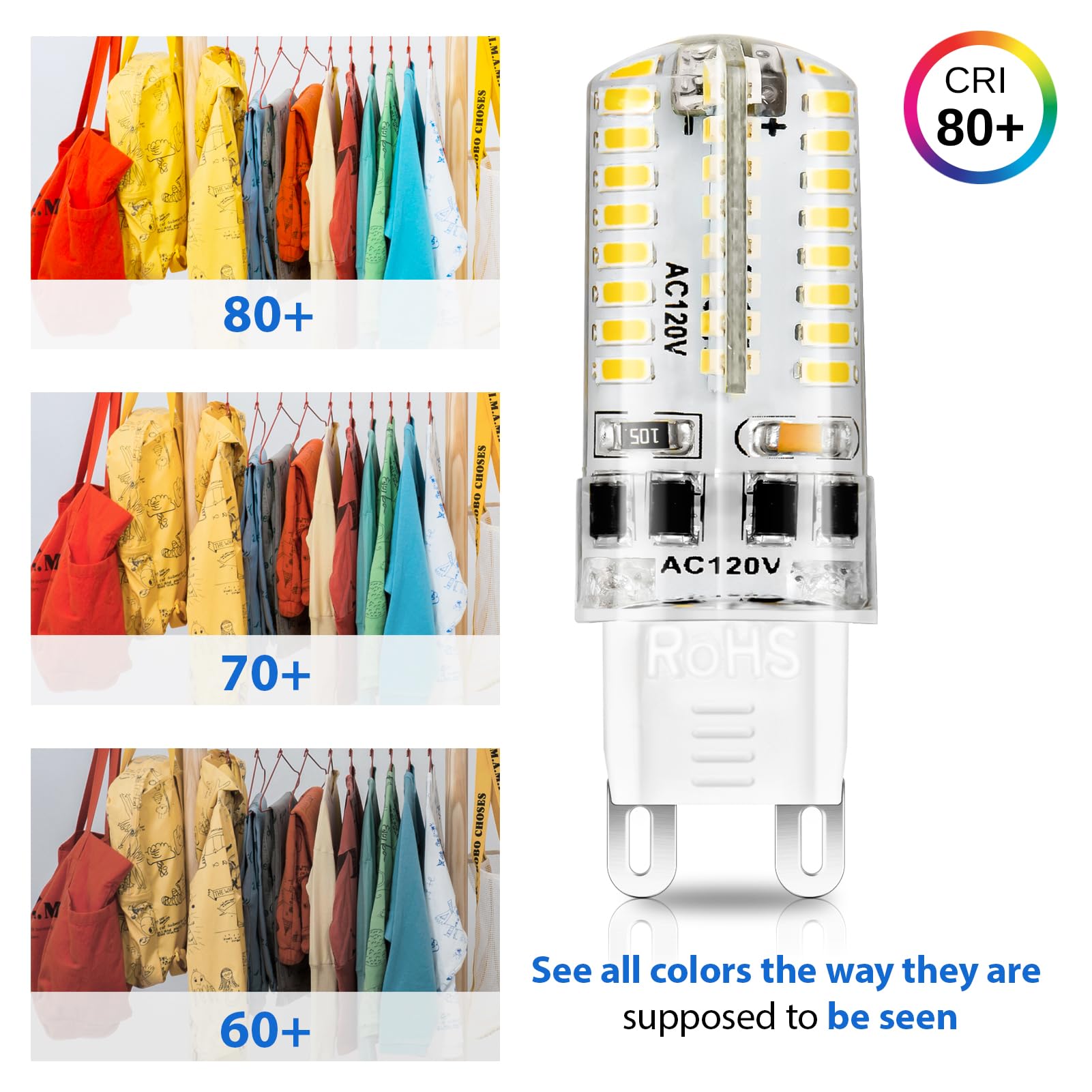 YGS-Tech G9 LED Bulb 4W Dimmable 4000K Natural White, 6-Pack, Plastic, Model YGS-G9-3014NW-6P