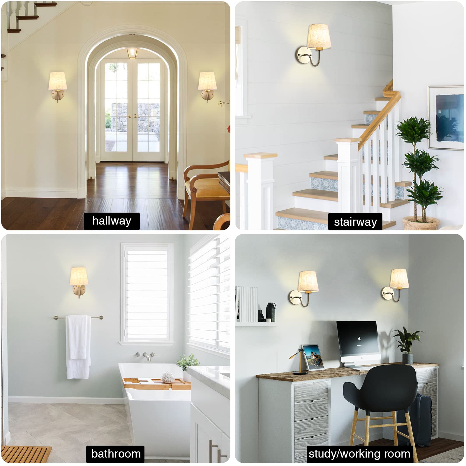 Lasenchoo Gold Wall Sconce, 1 Pack Modern Sconces Wall Lighting Vintage Wall Light Fixtures With Fabric Lampshade, Bedside Wall
