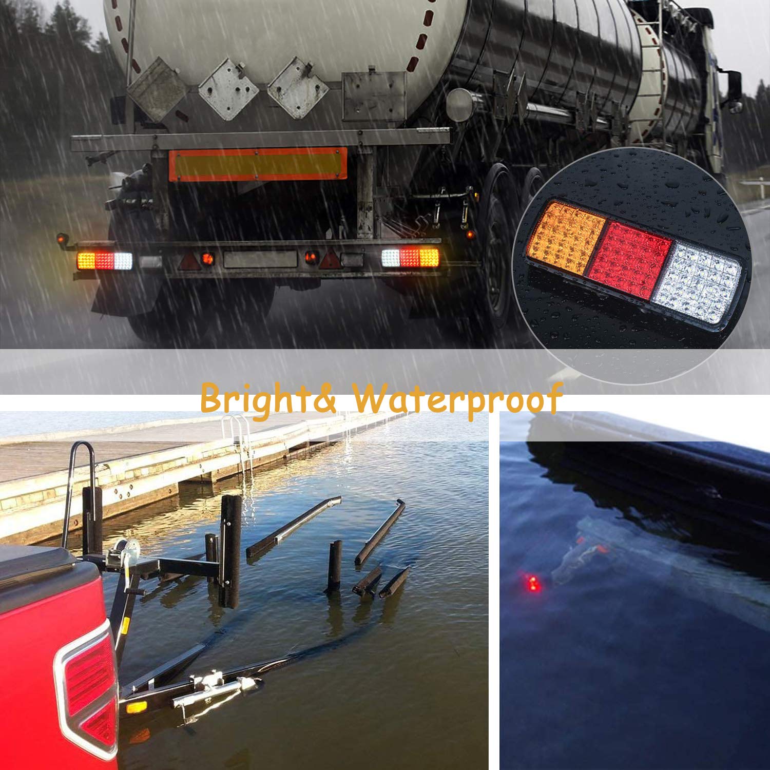 VINAUO 75 LED Trailer Lights, Turn Signal Running Brake Reverse LED Trailer Lights, Waterproof IP68 Taillight for Boat Utility K
