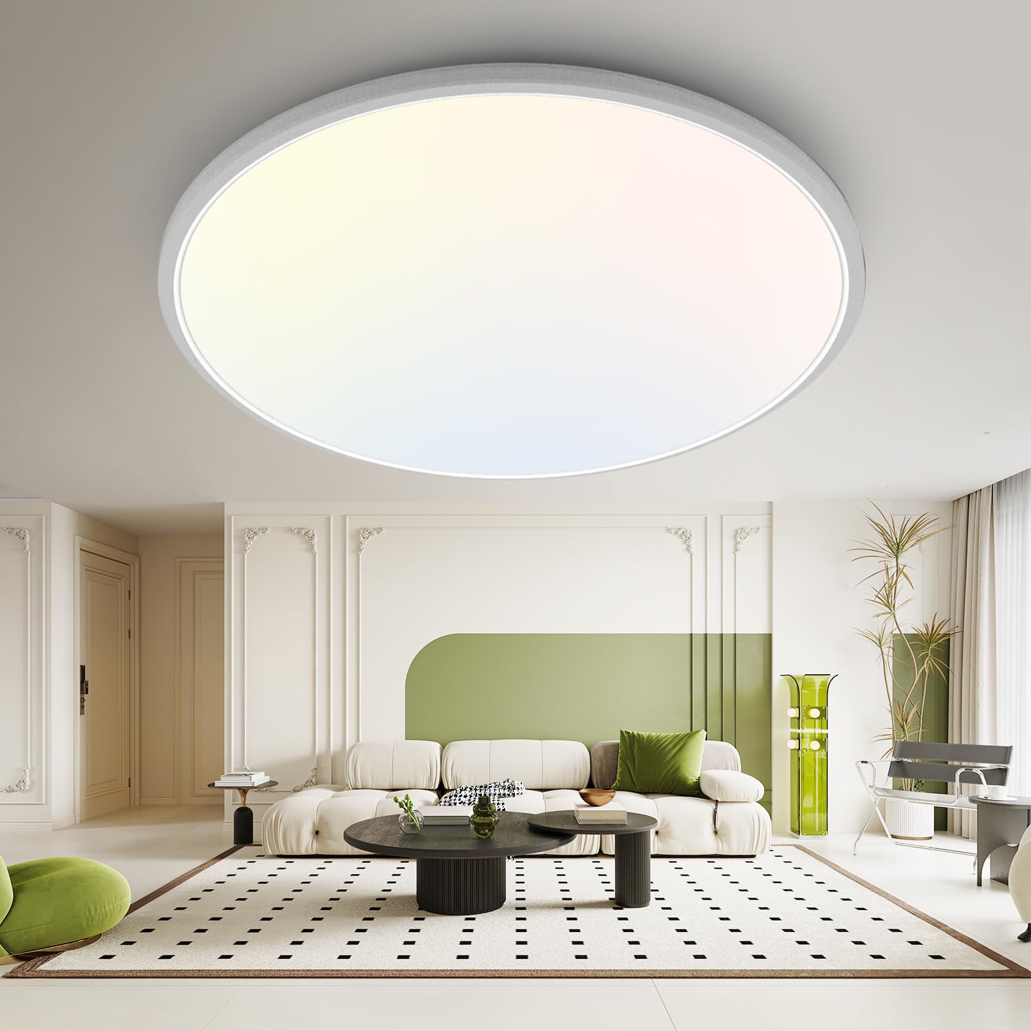 hepside Flush Mount Ceiling Light Fixture, 15.8 Inch, White, Dimmable, 3CCT 3000/4500/6000K, 36W, 