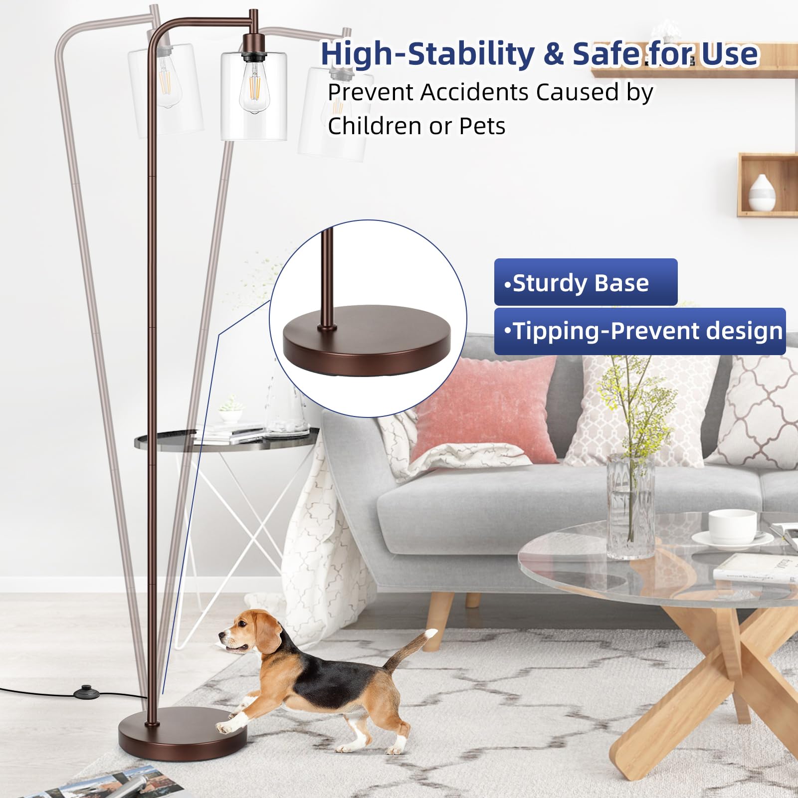Bosceos Industrial Floor Lamp - Oil Rubbed Brown Metal with Glass Shade, Vintage Rustic Design, E26 Base, Model JF19108A.BR