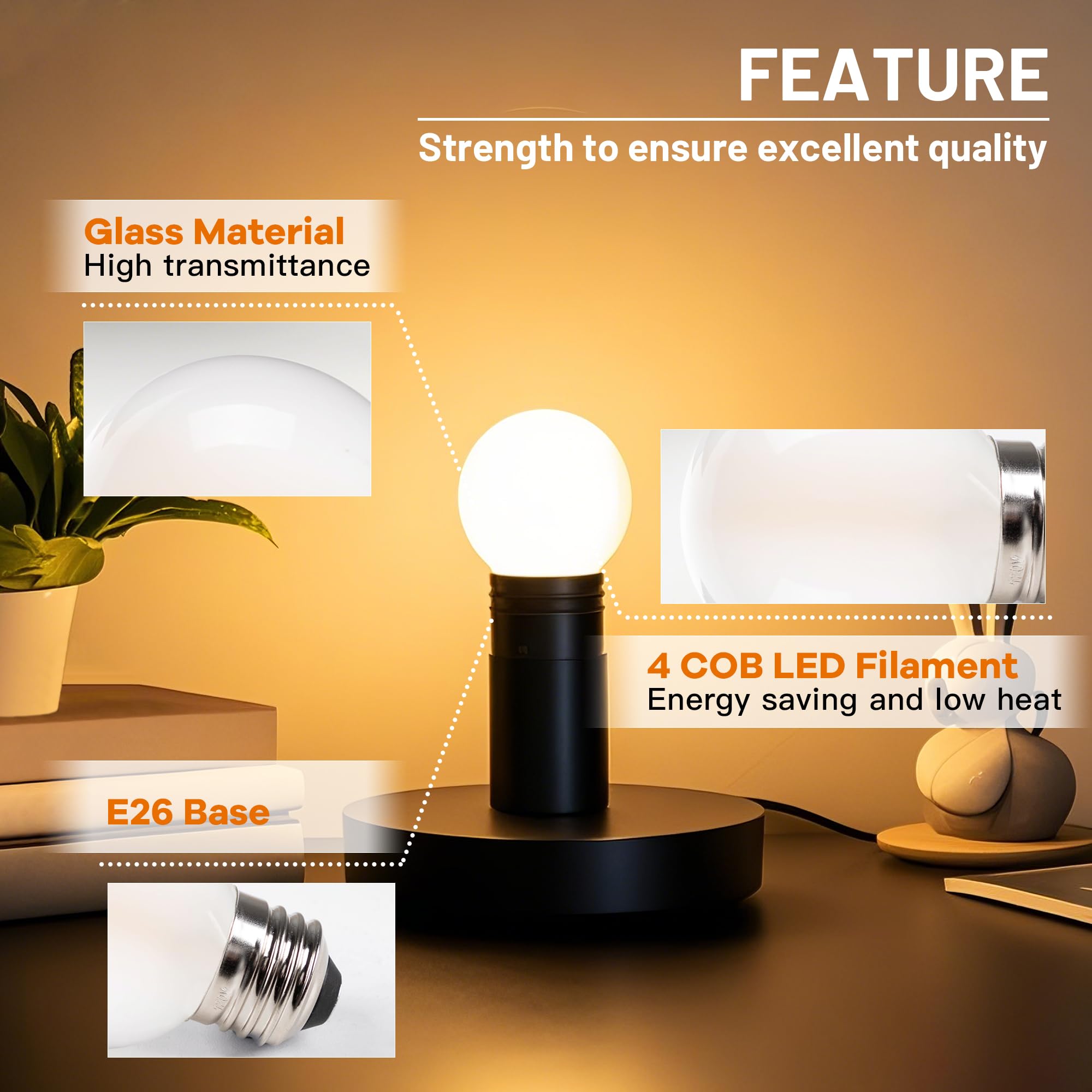 Guangyue Dimmable E26 Frosted Led Light Bulb, 40 Watt Equivalent Led Light Bulbs, G16.5 Edison Frosted Globe Light Bulbs, 485Lm