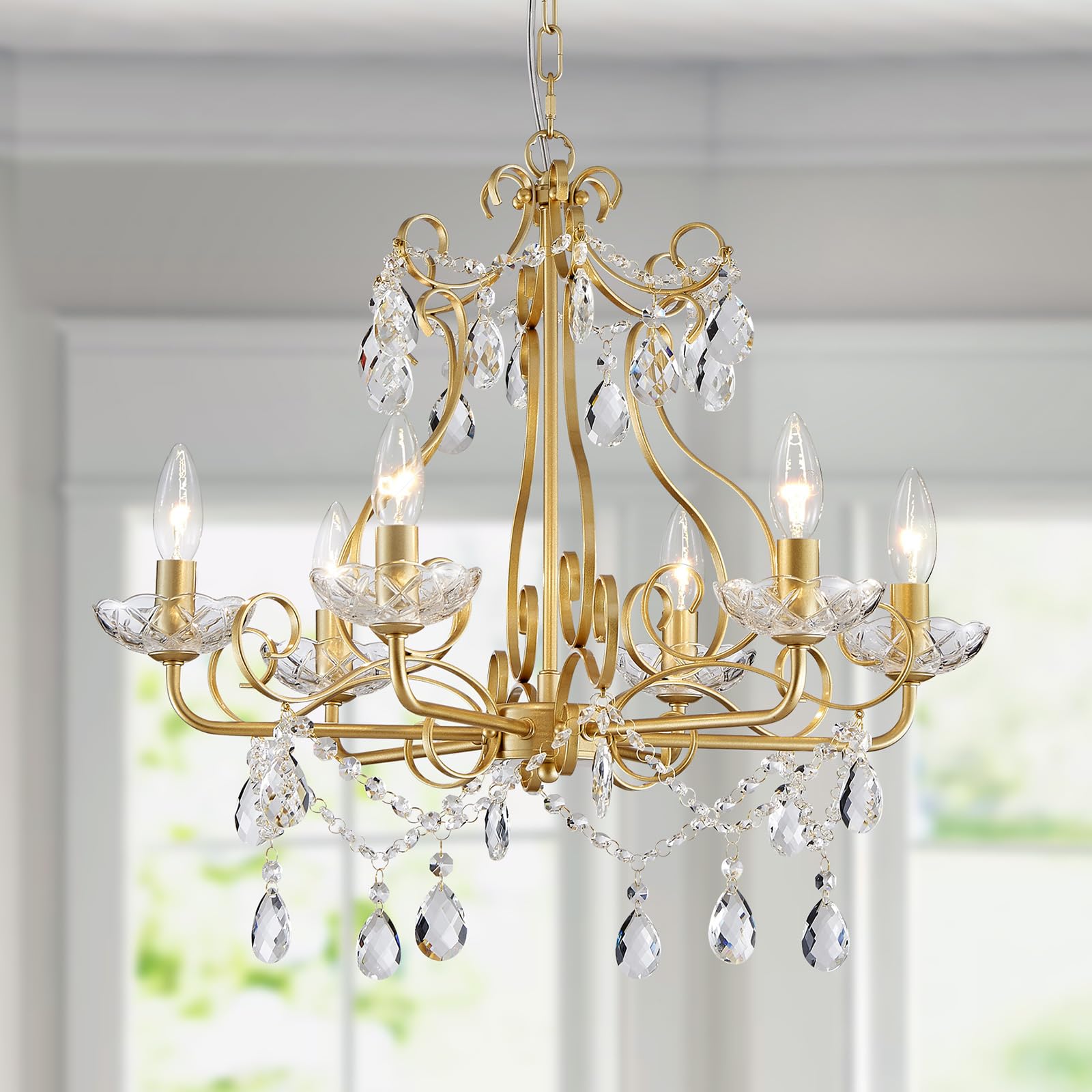 WUZUPS Crystal Candle Chandelier Pendant Flushmount Ceiling Light Modern Lighting Fixture for Bedroom Hallway Bar Kitchen Bathro