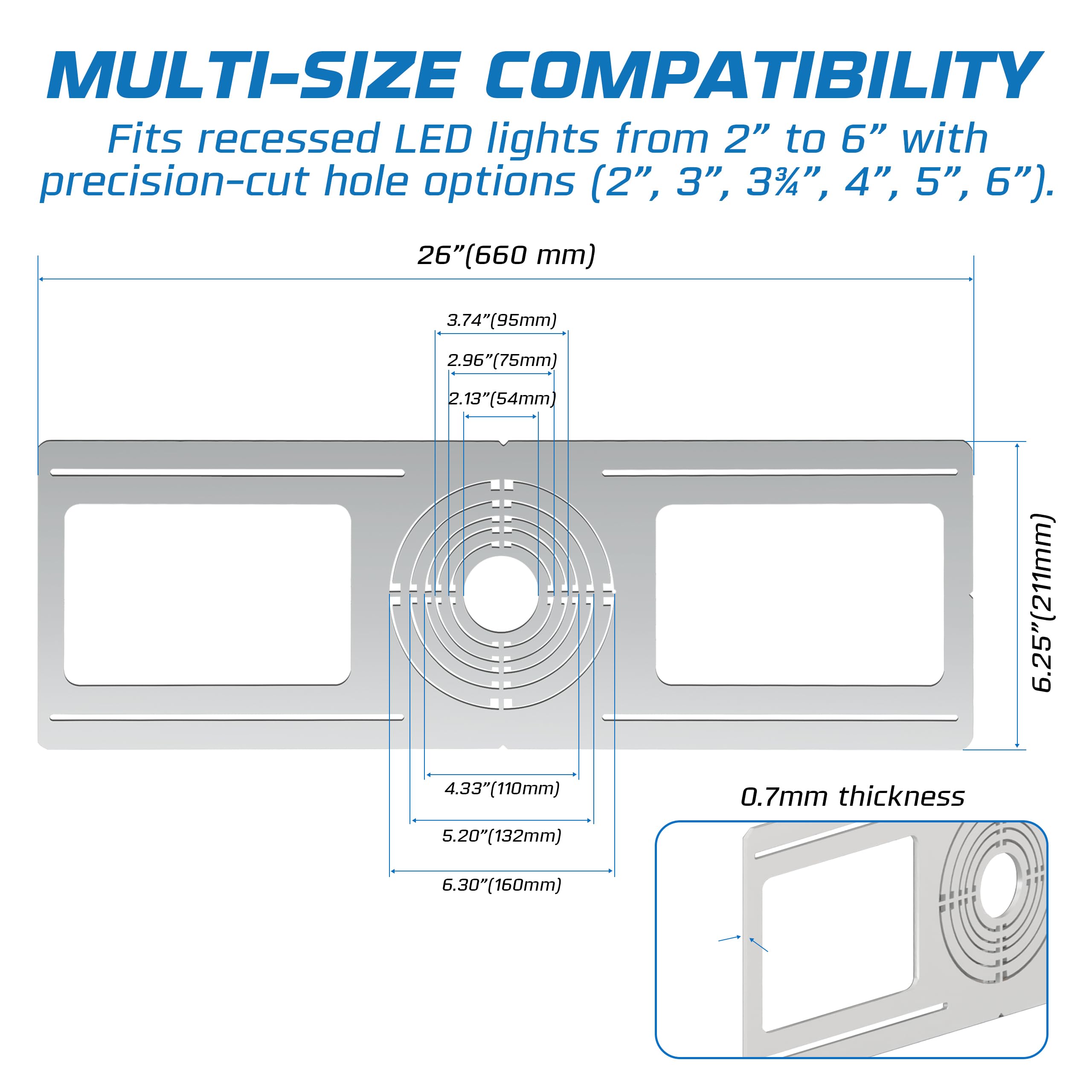 Ohlectric 24-Pack New Construction Recessed Light Mounting Plates  Flat Steel Rough-In Brackets - Symmetric Round Holes W/Multiple Cutouts 2  Til 6  Adjustable Panel For Led Wafer & Recessed Lighting