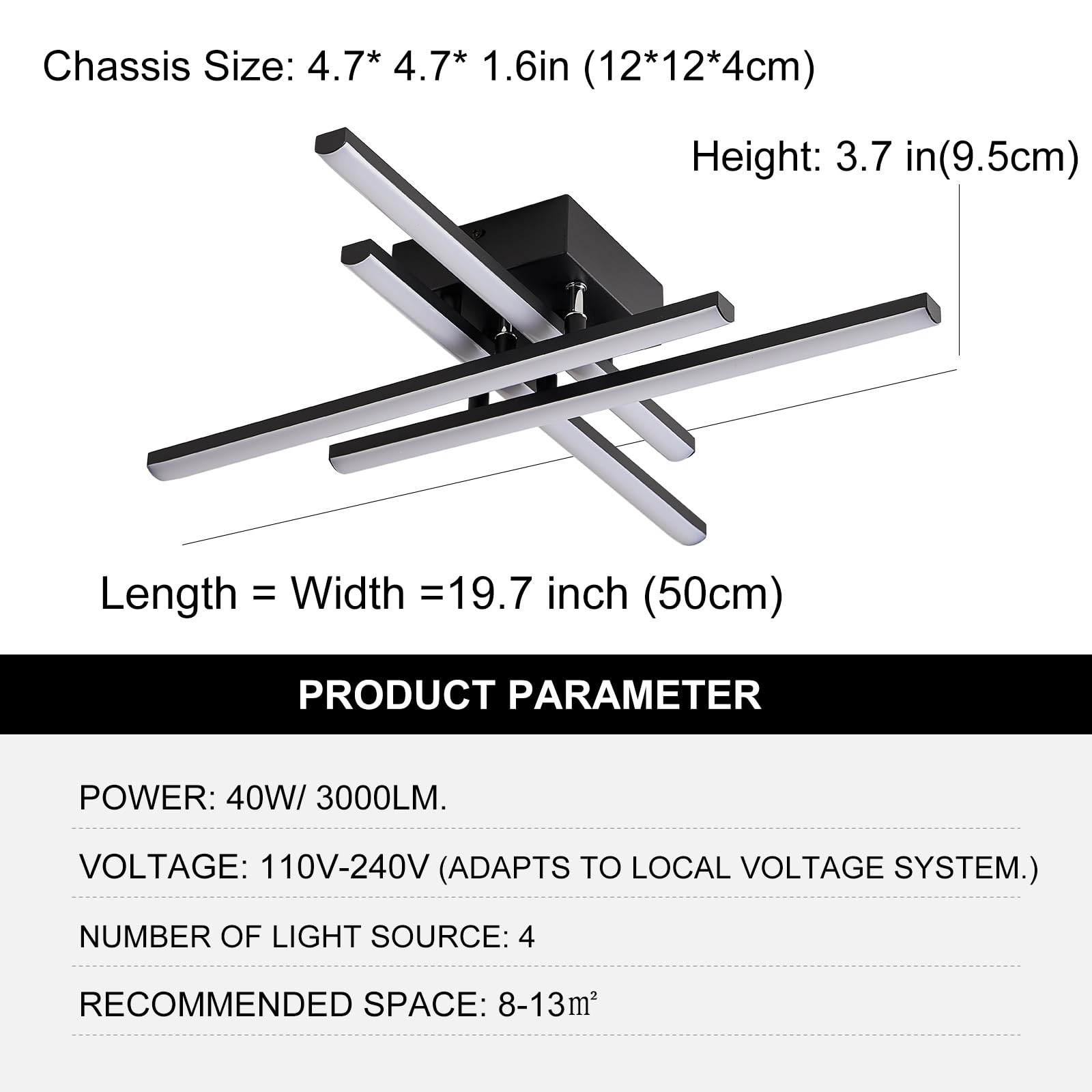 Oranoor Modern Led Ceiling Light With Remote, Dimmable Led Ceiling Lights For Bedroom Living Dining Room Kitchen, 24In Black Flu