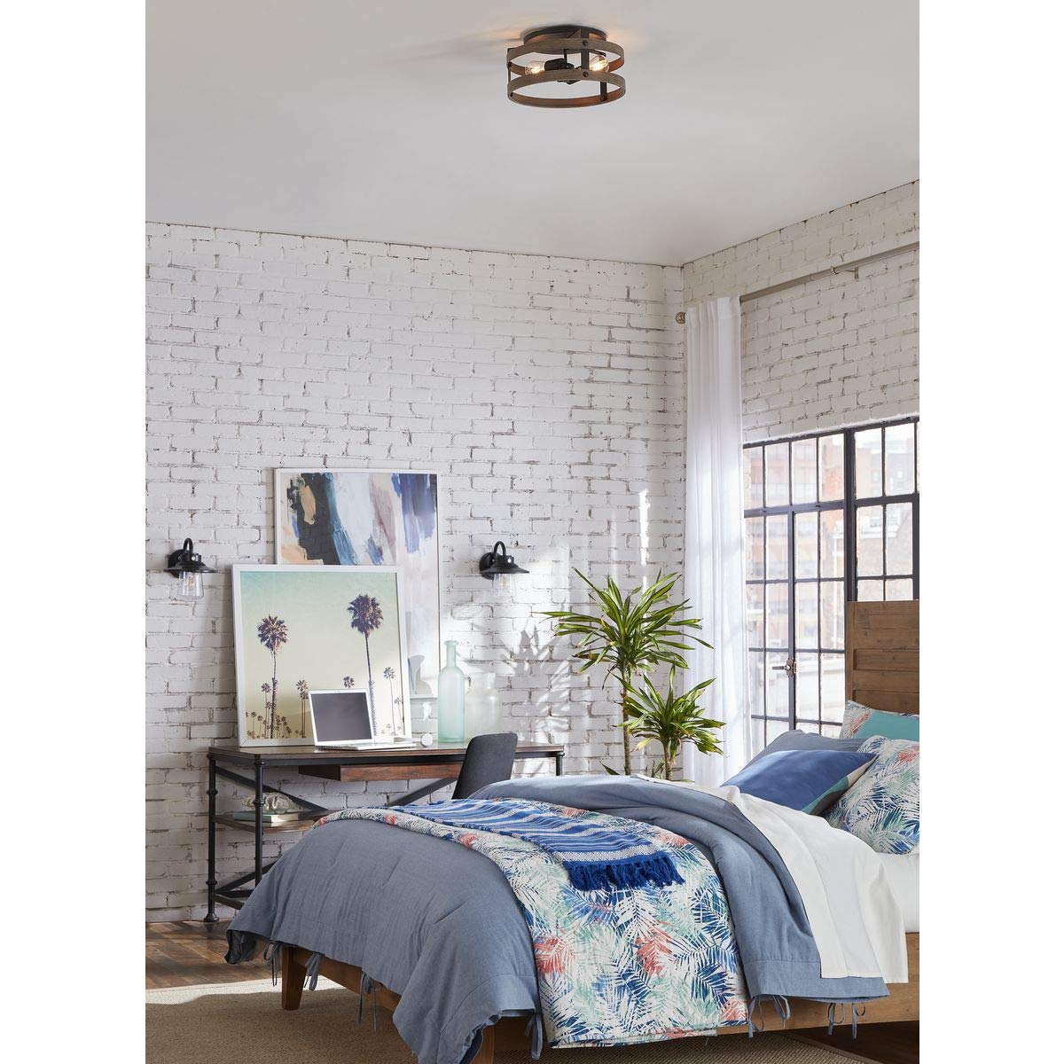 Progress Lighting Gulliver Collection 2-Light Weathered Gray Farmhouse Flush Mount Ceiling Light, 6.50X14.37X14.37