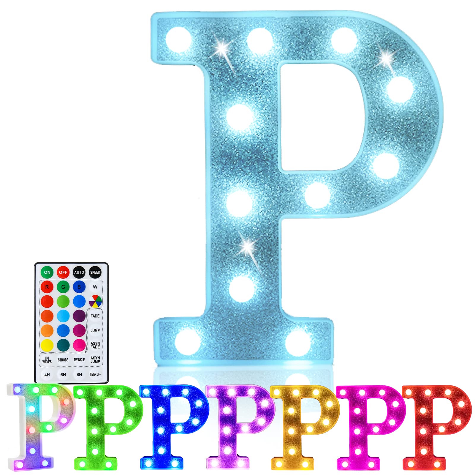 Pooqla LED Letter Lights, Colorful Marquee Signs with Remote, Battery Powered, Glitter Silver Finish