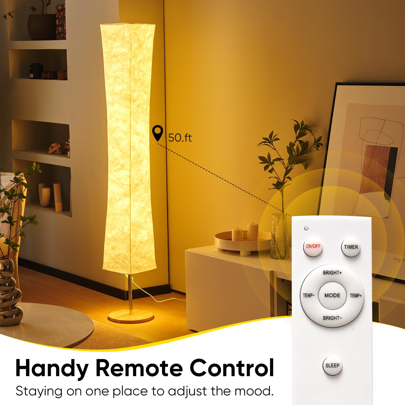 Soft Light Floor Lamp, 58 inch Simple Design Morden 3 Color Lighting Remote Control LED lamp with Tyvek Fabric Shade,Brightness