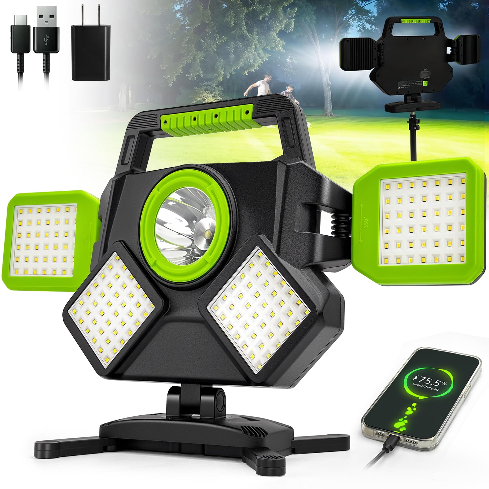 SYLSTAR 55W Rechargeable Work Light  5000LM Magnetic Work Light  Foldable&360 Rotatable Led Work Light with 6 Light Modes  Portable Work Lights for Mechanic Jobsite Workshop Car Repairing