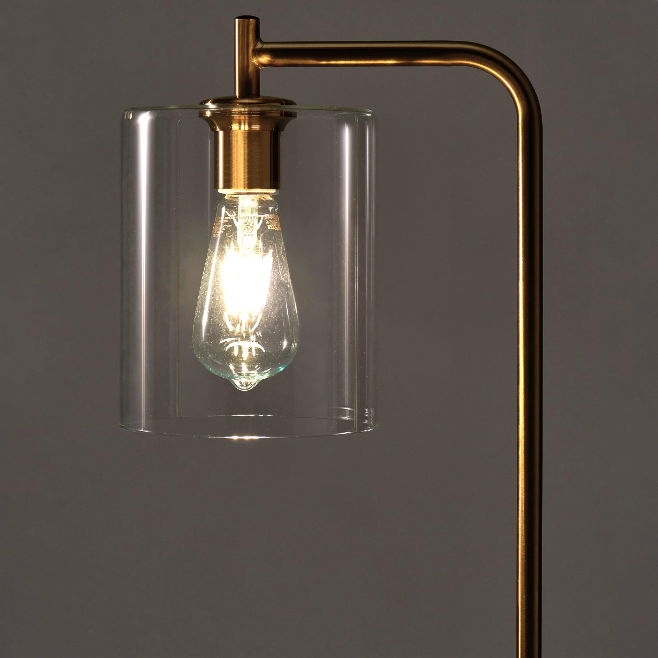 Brightech Elizabeth LED Floor Lamp, Industrial Style, Brass Gold, Glass Shade, Model B07P9RQ5L4