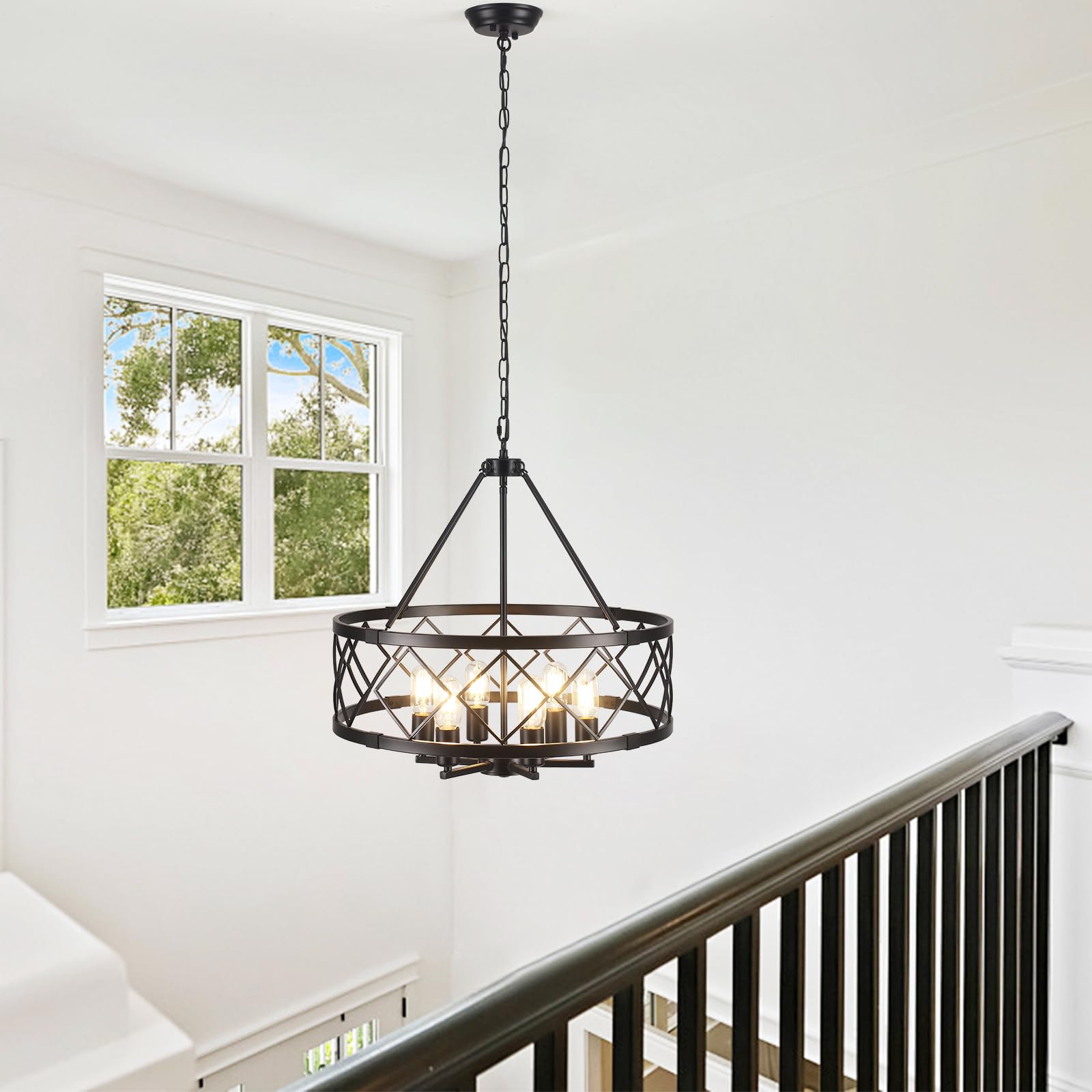 Ljhhowe 6-Light Farmhouse Chandelier For Dining Room Light Fixture Over Table 21.65'' Black Modern Chandelier Kitchen Island Lig