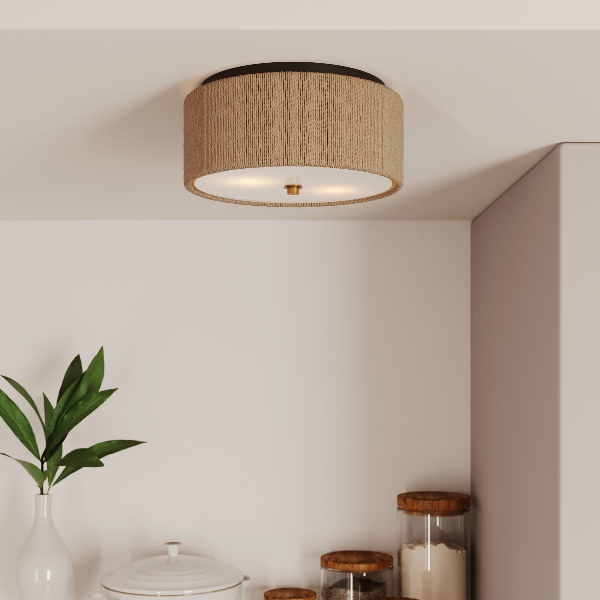 Nathan James Juluca Boho Light Fixture, Flush Mount Ceiling Light with Frosted Glass Diffuser, Rustic Boho Ceiling Light with Se