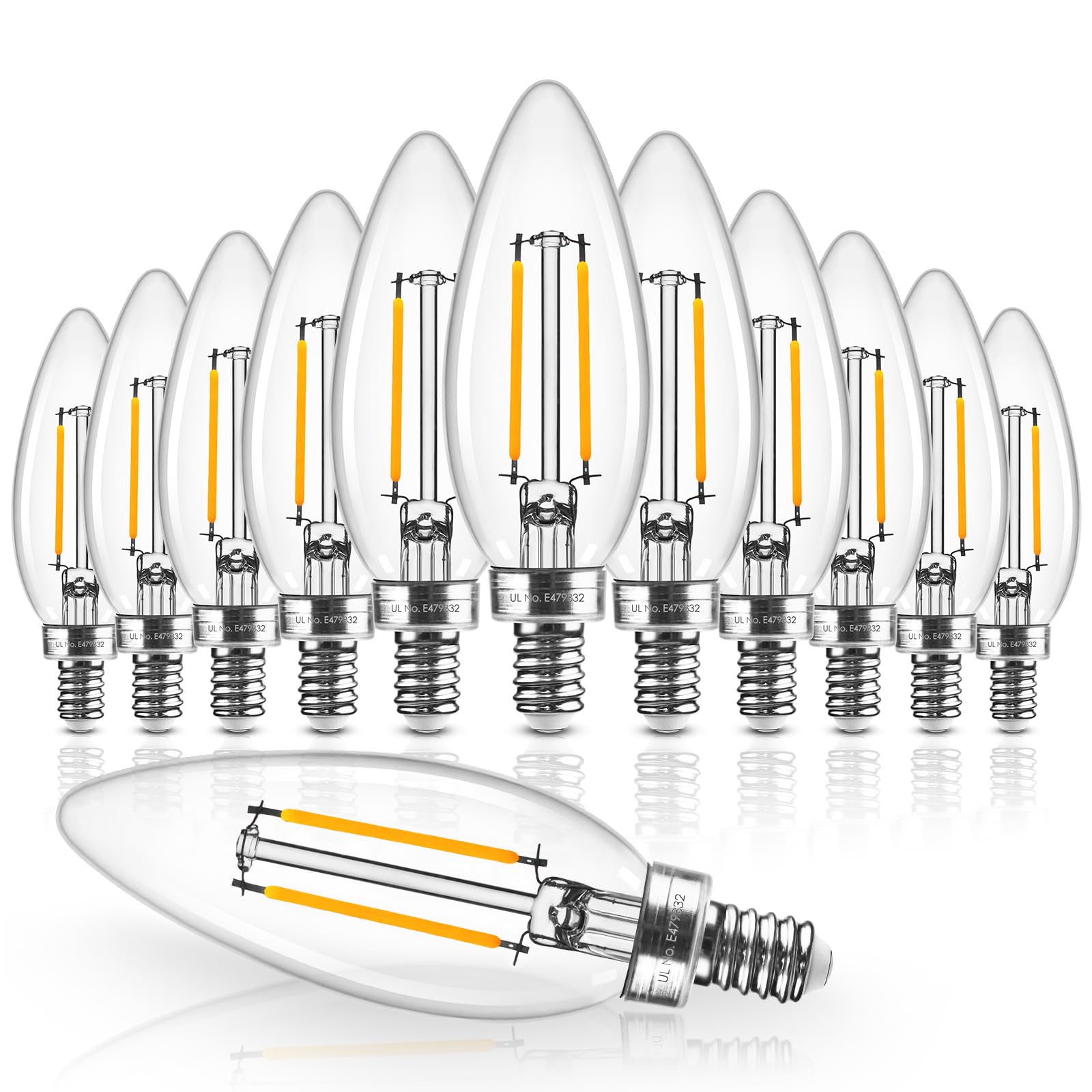 Hizashi Candelabra LED Light Bulbs 4W 2700K Soft White E12 Base 12 Pack UL Listed