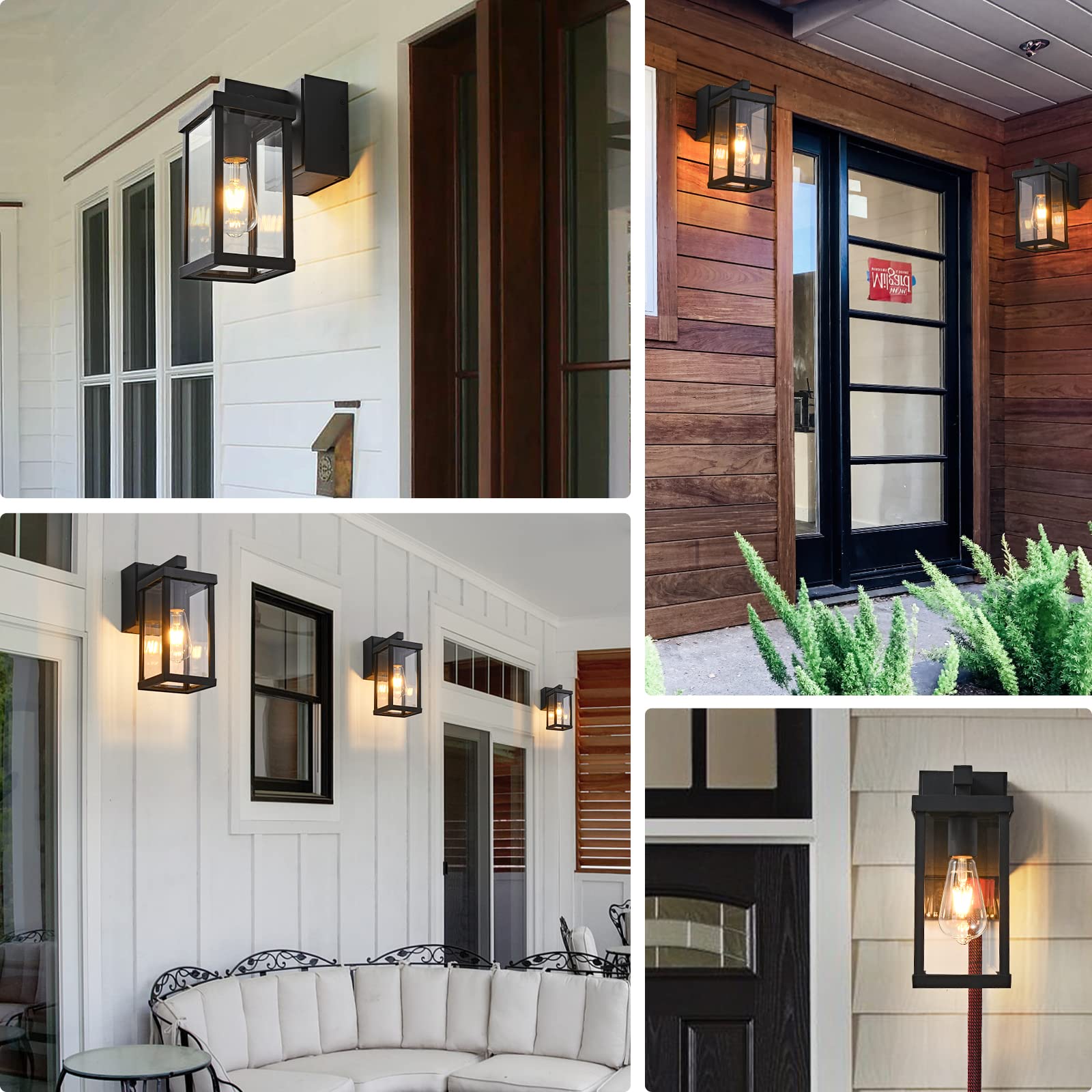 Jokaonotl Dusk To Dawn Porch Lights With Gfci Outlets Waterproof Outdoor Wall Lights Exterior Lighting Fixtures Modern Outside Lights Wall Mount For House Patio Garage Black 11.8  H  2 Pc