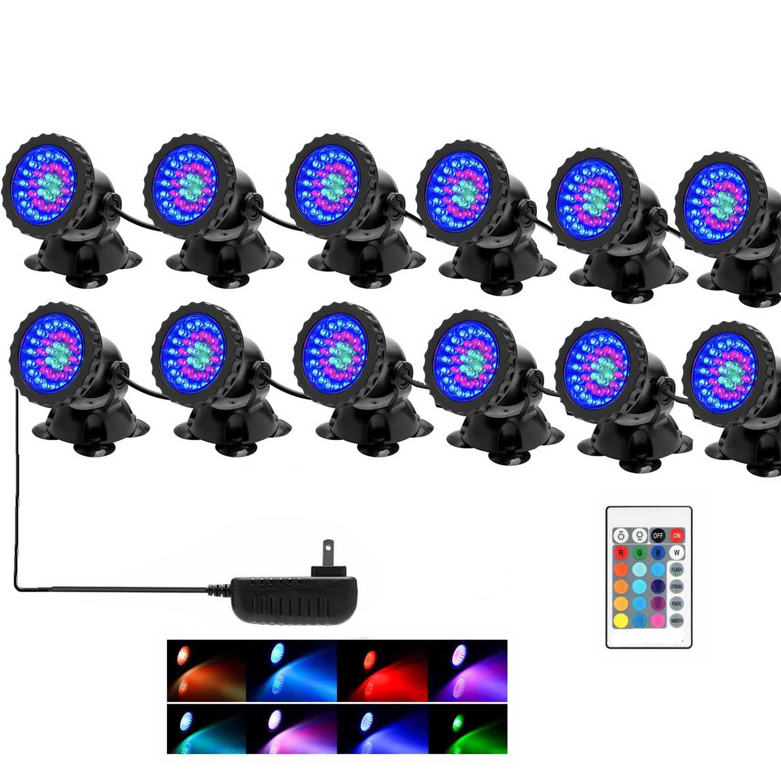 SHOYO Color Changing Pond Lights, Waterproof IP68 Submersible Spotlight, 12 LED, Set of 12, Polyvinyl Chloride, Dimmable