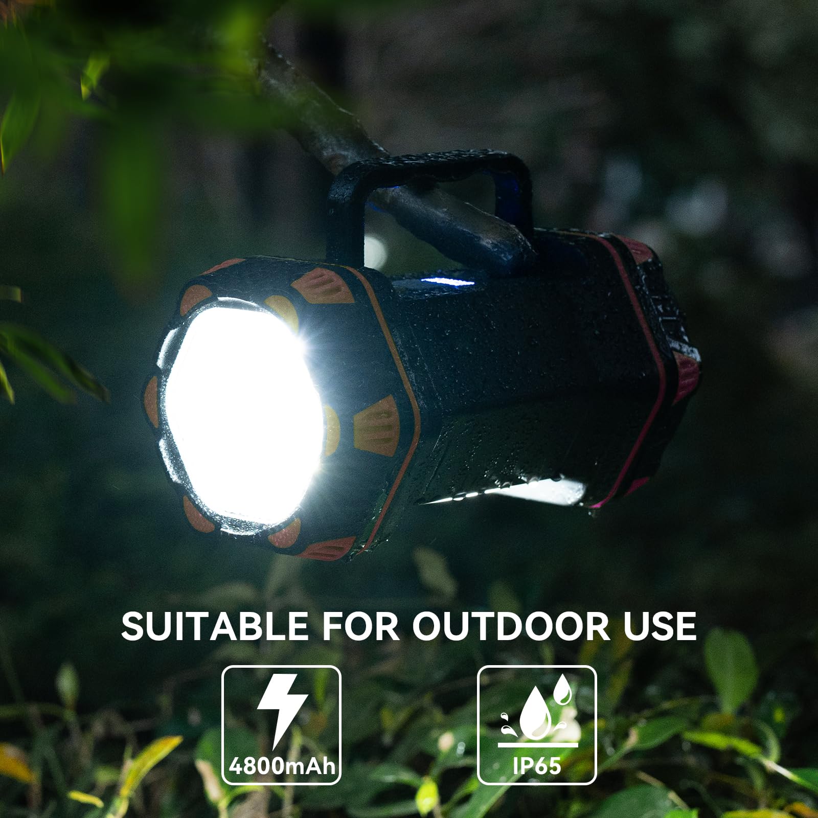 Camping Lantern Rechargeable, 2 Pack Orange LED Camping Flashlight, 4800 Capacity Battery Powered, Portable Camping Light 4+4 Mo