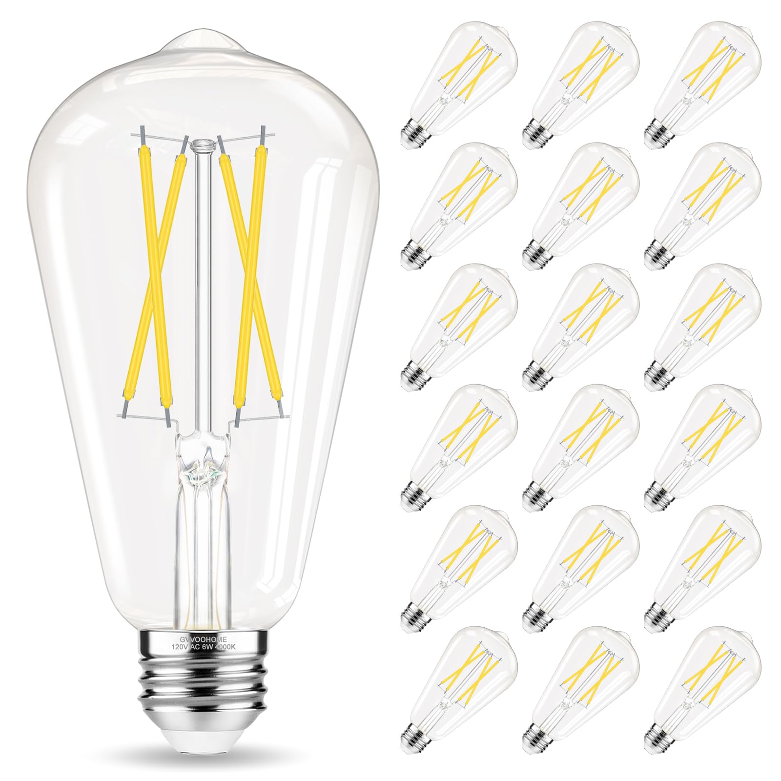 Gvvoohome E26 Bulb, Non-Dimmable Edison Bulbs 60 Watt Led, 4000K Daylight White, St58 Vintage Light Bulbs, 90+ Cri, E26 Medium B