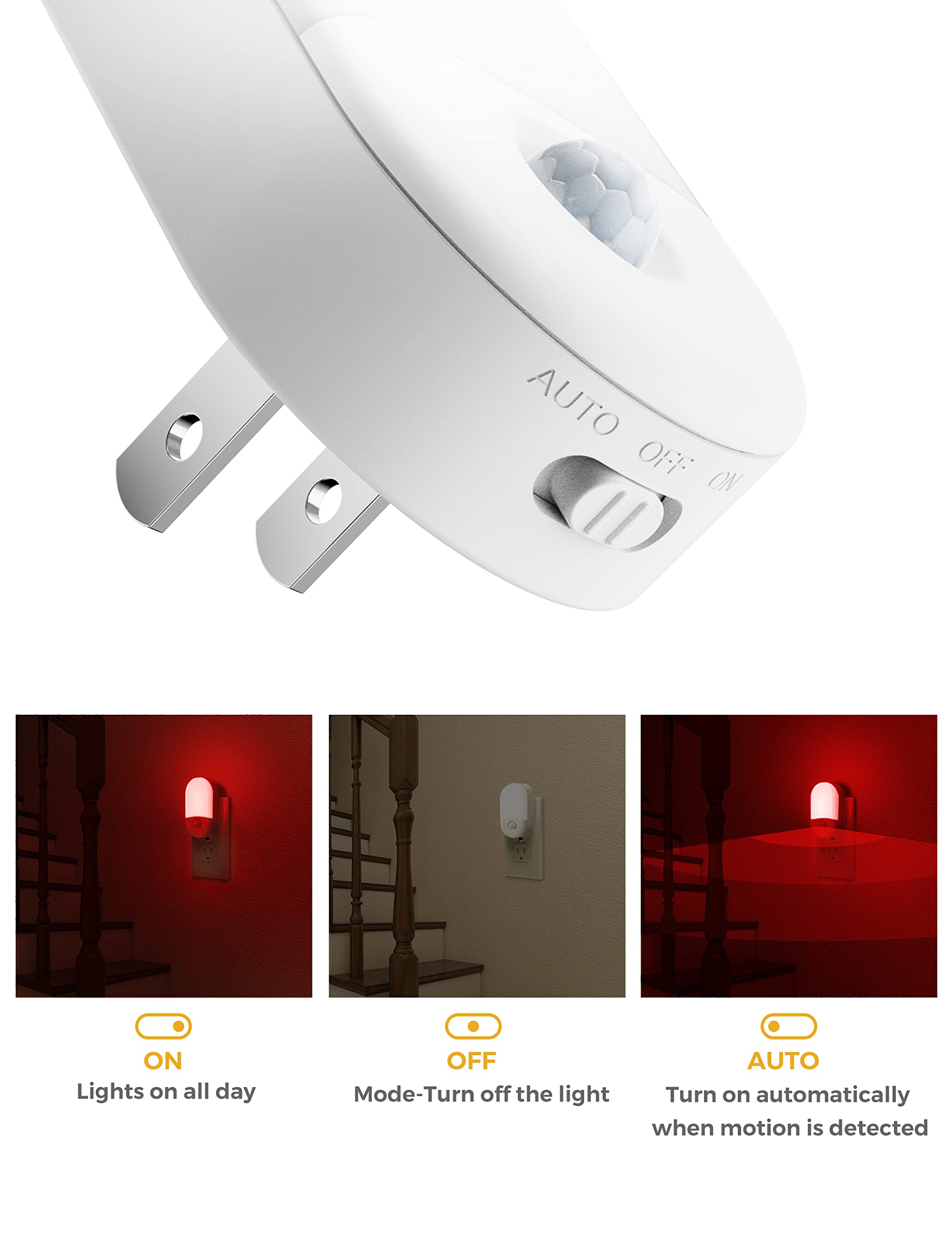 L Lohas Led Red Night Light Plug In, Motion Sensor Night Light For Kids, Adjustable Brightness, Red Nightlight, Motion Activated Night Light For Bathroom, Hallway, Holiday Christmas Decoration, 2 Pack
