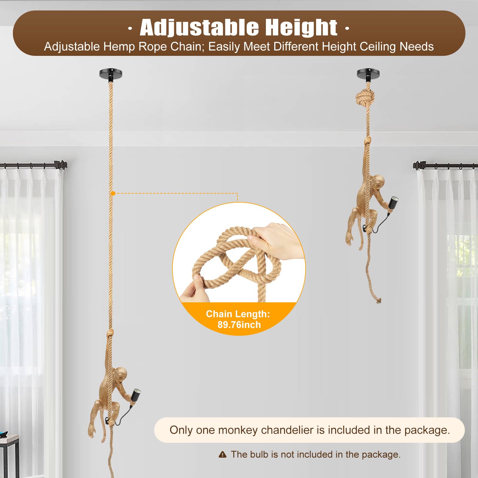Huashuani Creative Monkey Hanging Lamp, Monkey Shape Decoration Chandelier, Industrial Retro Edison Ceiling Pendant Light Fixtur